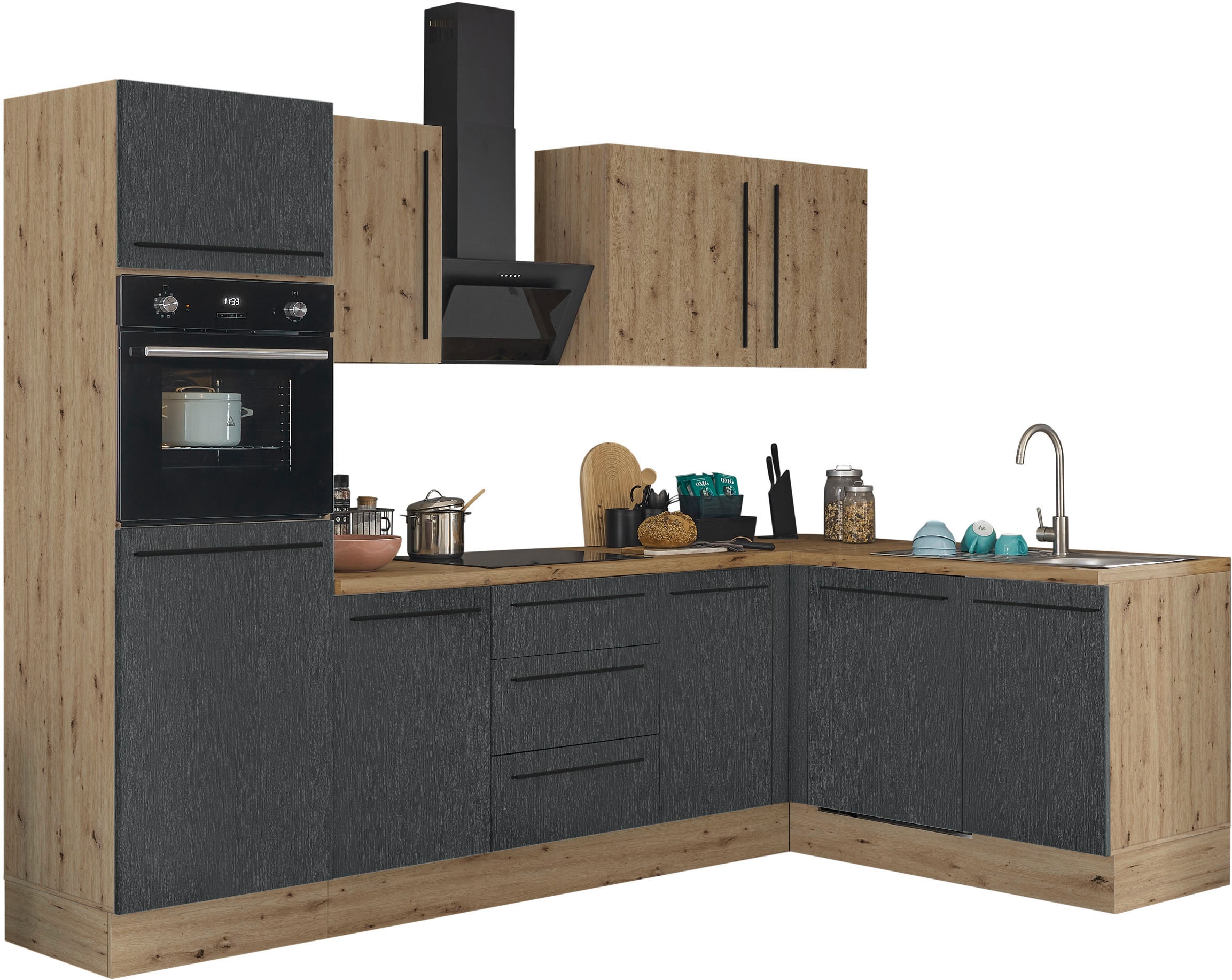 KOCHSTATION Winkelküche »Florida, Stellbreite 280x165 cm« wahlweise mit E-Geräten, mit Softclose für Türen und Schubkästen