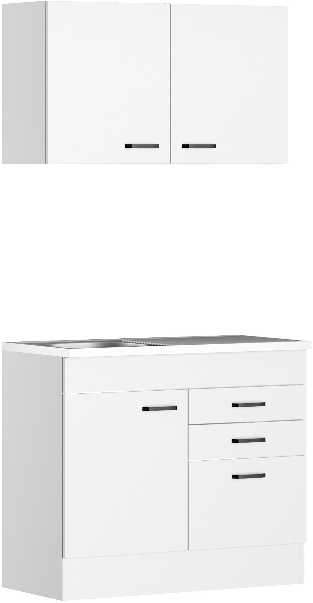 Pantryküche OPTIFIT, B:100cm H:210cm T:50cm, weiß, Komplettküchen-Sets, "OPTImulti", Breite 100 cm, Tiefe 50 cm, mit Spülenauflage