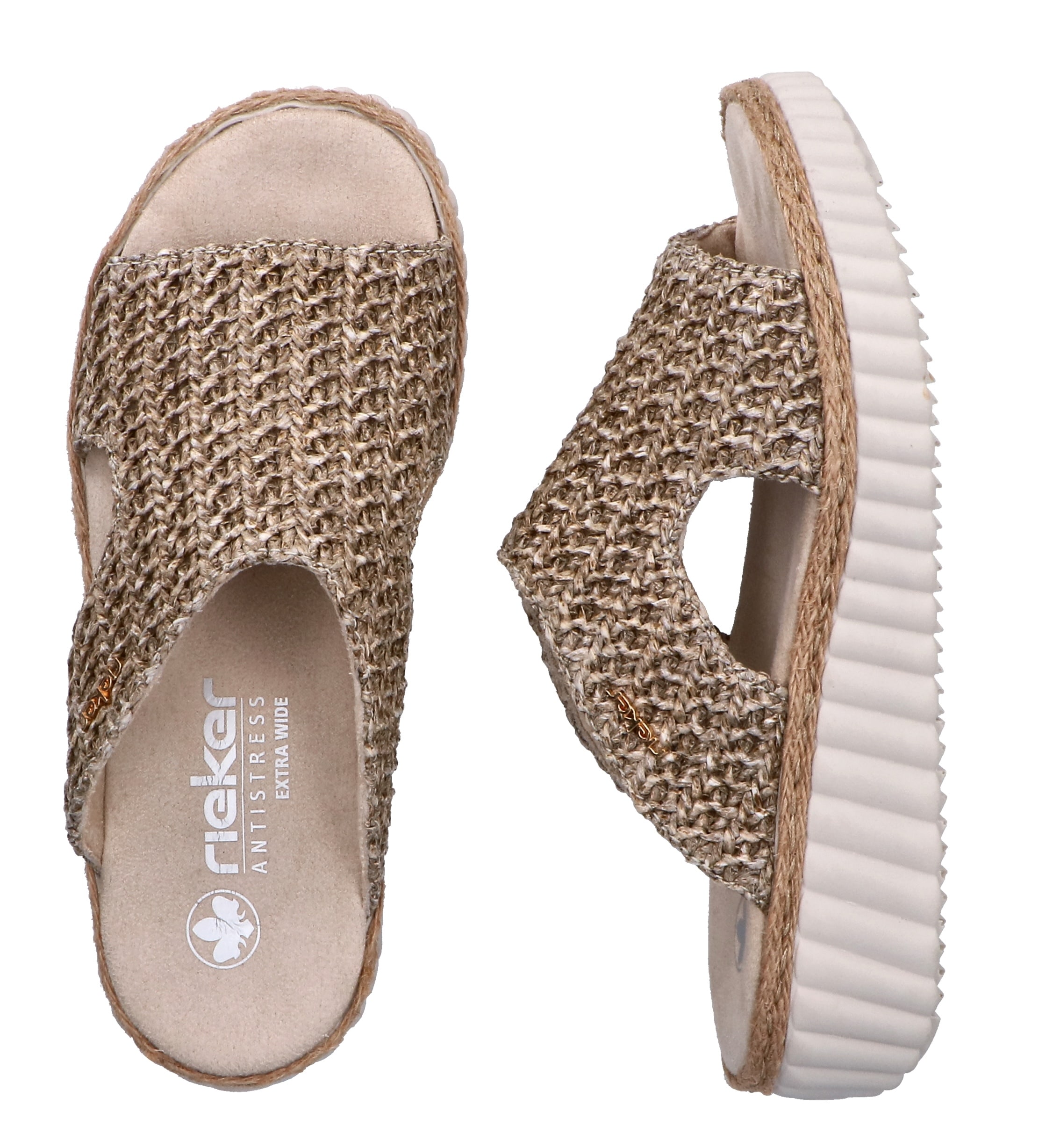 Rieker Pantolette  Sommerschuh, Strandschuh, Keilpantolette mit Bastumrahmung