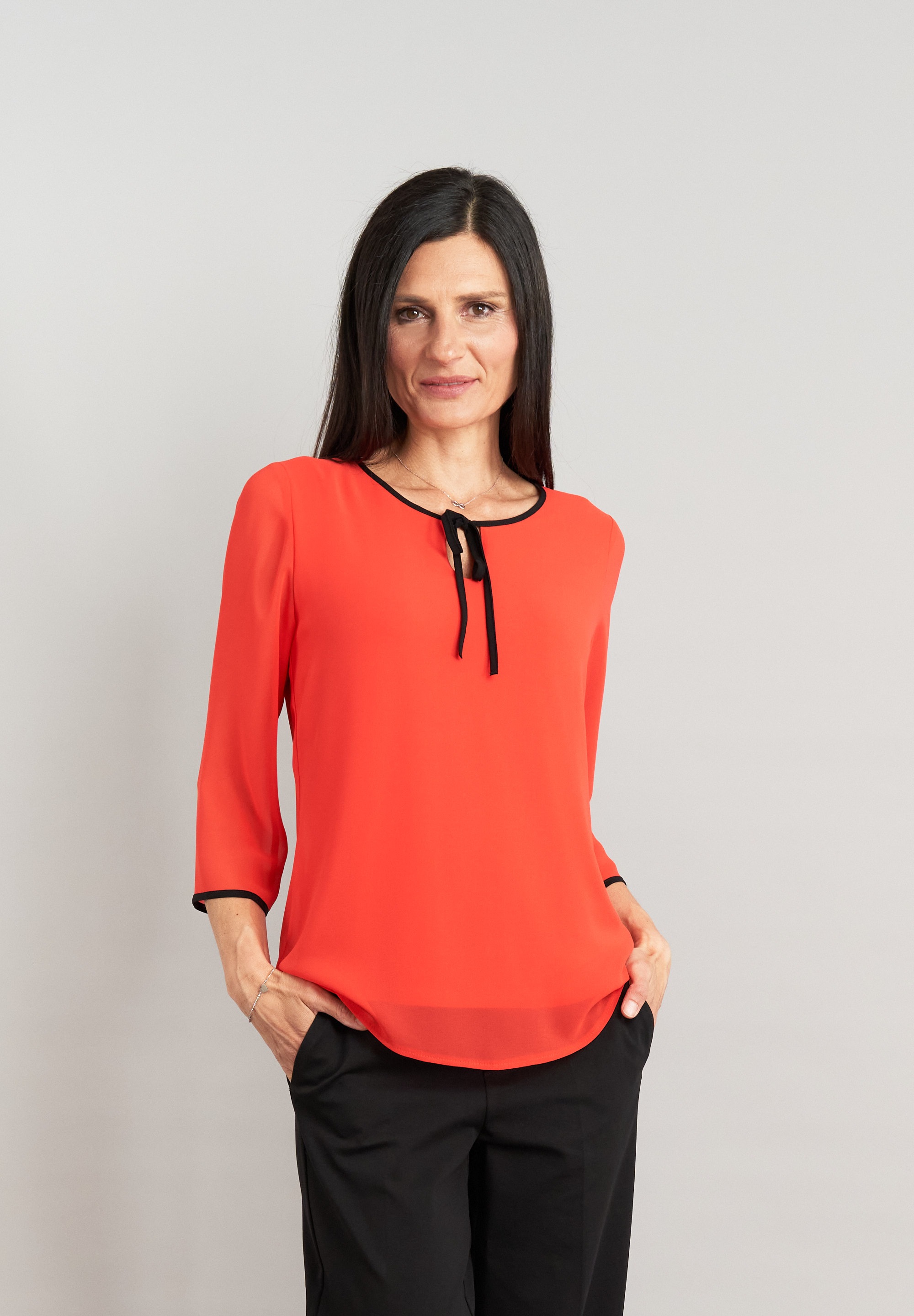 SEIDEL MODEN Damen Chiffonbluse "Exklusiv bei OTTO", rot, Gr. 44, unifarben mit Farbeinsätzen, Web, Obermaterial: 100% Polyester. Obermaterial 2: 95%