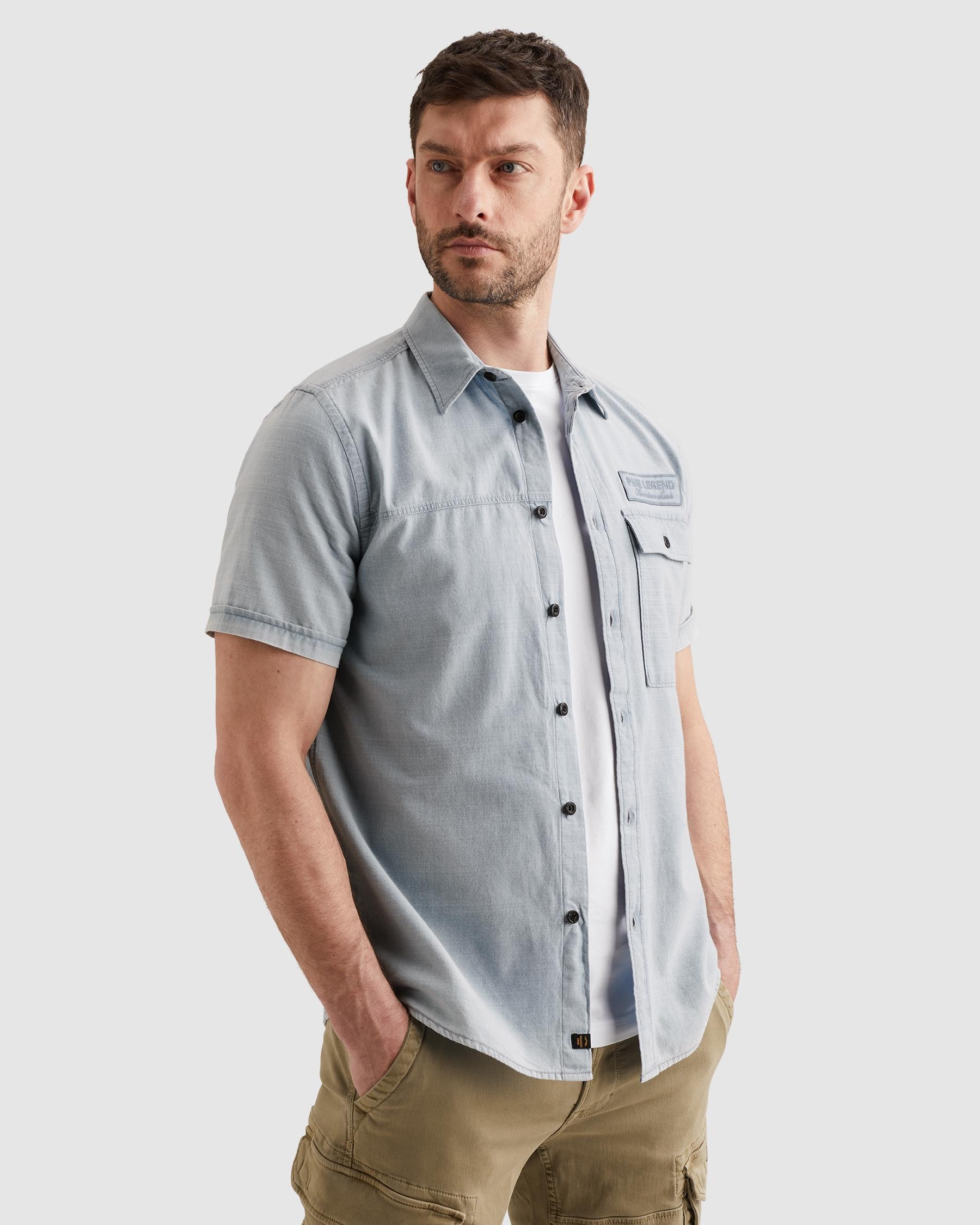 PME LEGEND Kurzarmhemd "Short Sleeve Shirt Indigo yarn dyed stripe" mit Logo Stickerei