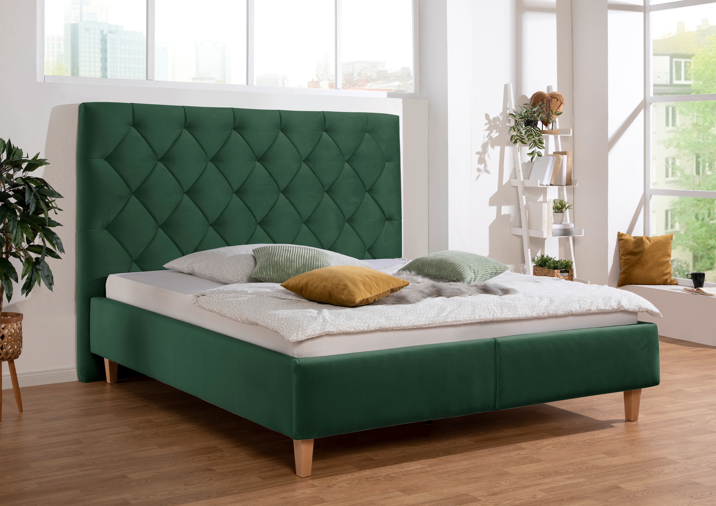 Home affaire Polsterbett "Sunley 140" Kreuzsteppung, Kopfteilhöhe 142 cm, ohne oder mit Matratze/Lattenrost