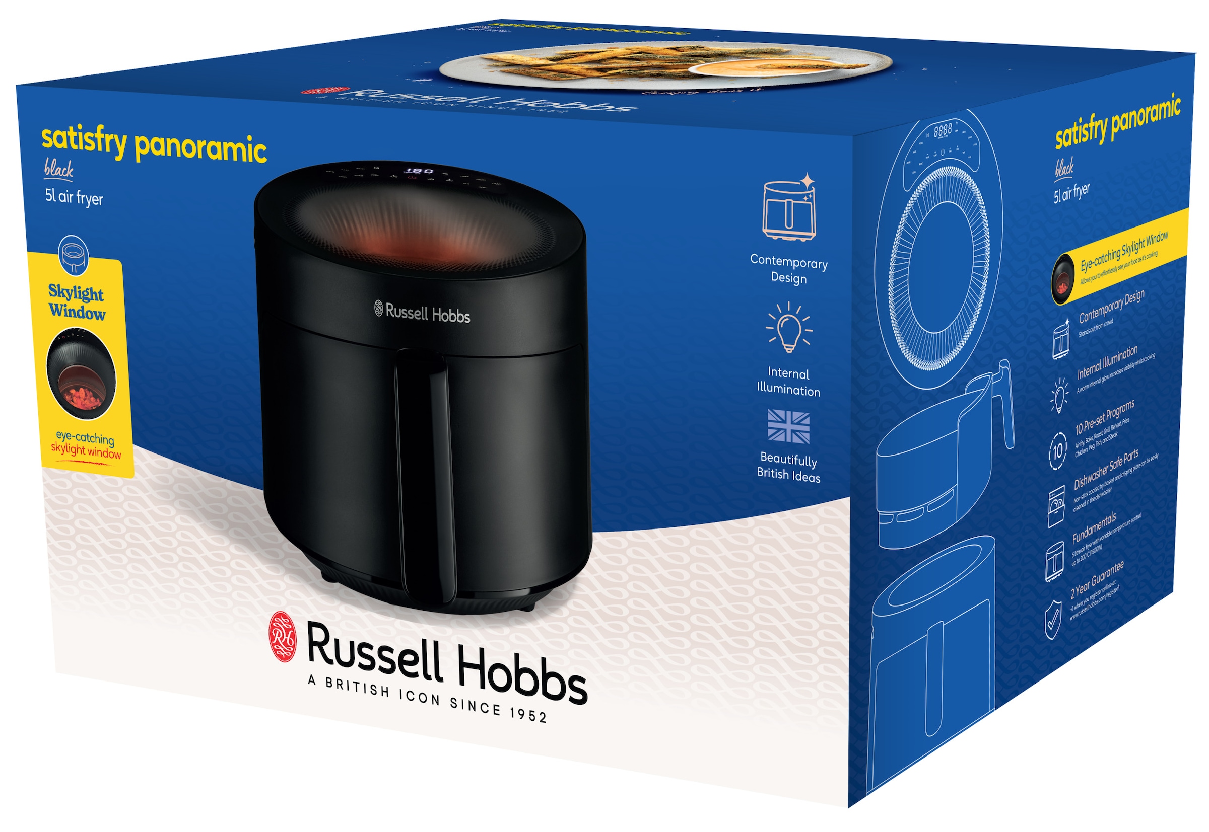RUSSELL HOBBS Heißluftfritteuse »SatisFry Panoramic AirFryer(27421-56)«, 1500 W, mit Sichtfenster, 10 Programme., wenig oder kein Öl erforderlich