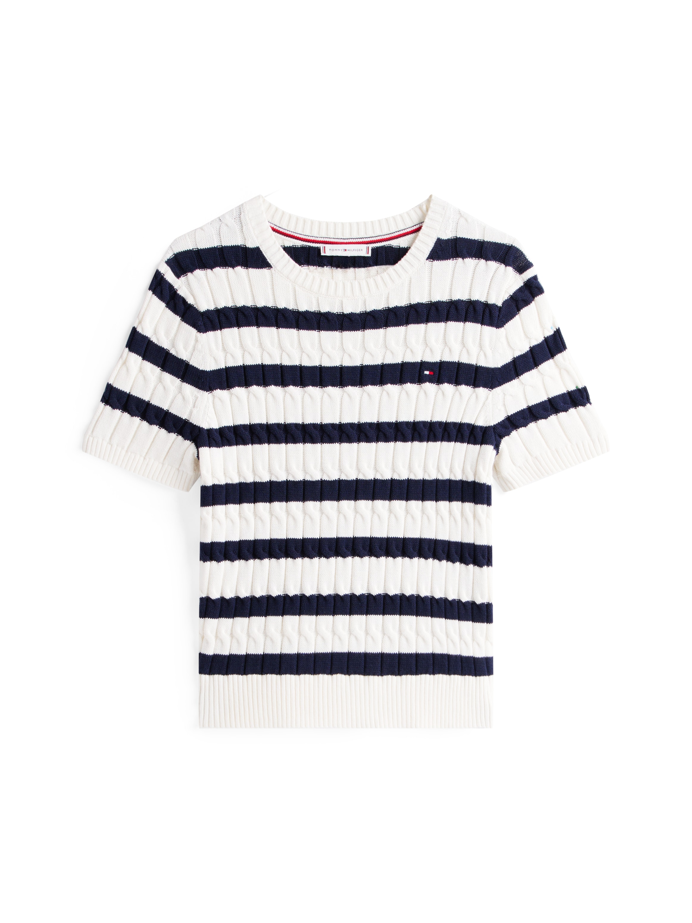 Tommy Hilfiger Strickpullover »CO CABLE MID GG S/S C-NK SWT«, mit Zopfmuster