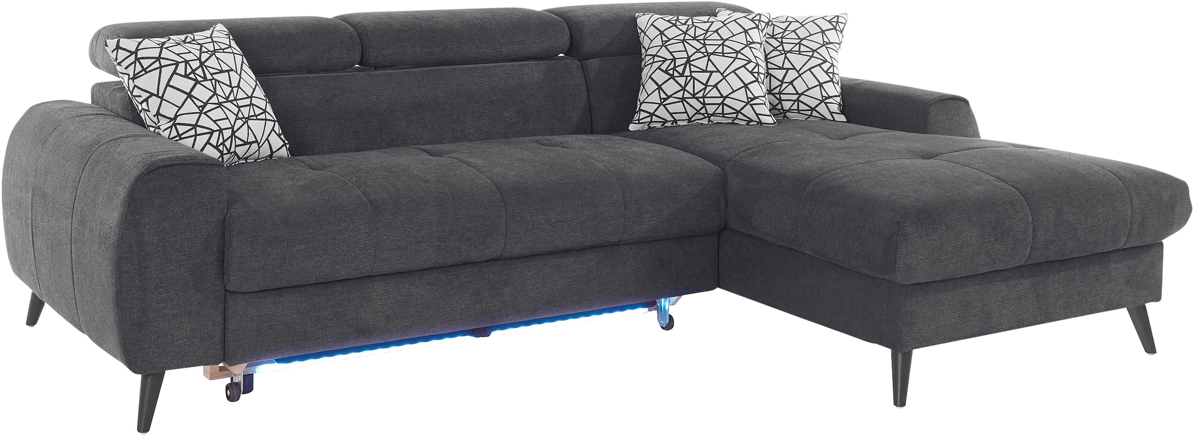 COTTA Ecksofa »Mia L-Form mit 3 Zierkissen«, wahlweise mit Bettfunktion, Bettkasten, Beleuchtung & Wireless-Charger