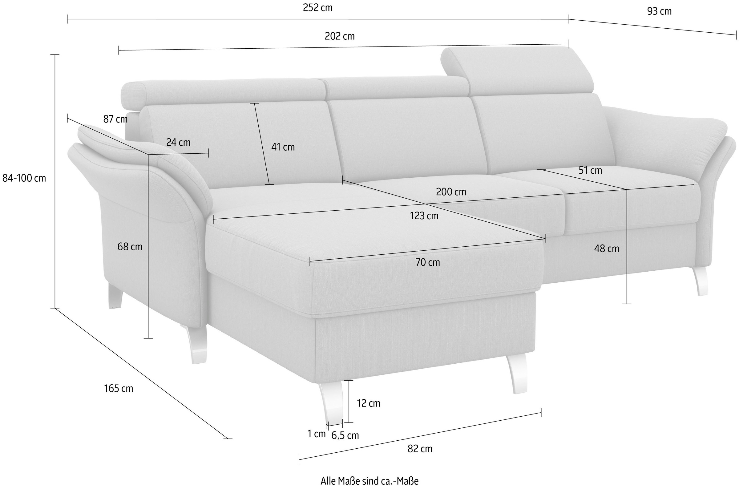 sit&more Ecksofa »Vincenzo L-Form«, inklusive Kopfteilverstellung, wahlweise mit Bettfunktion, Bettkasten