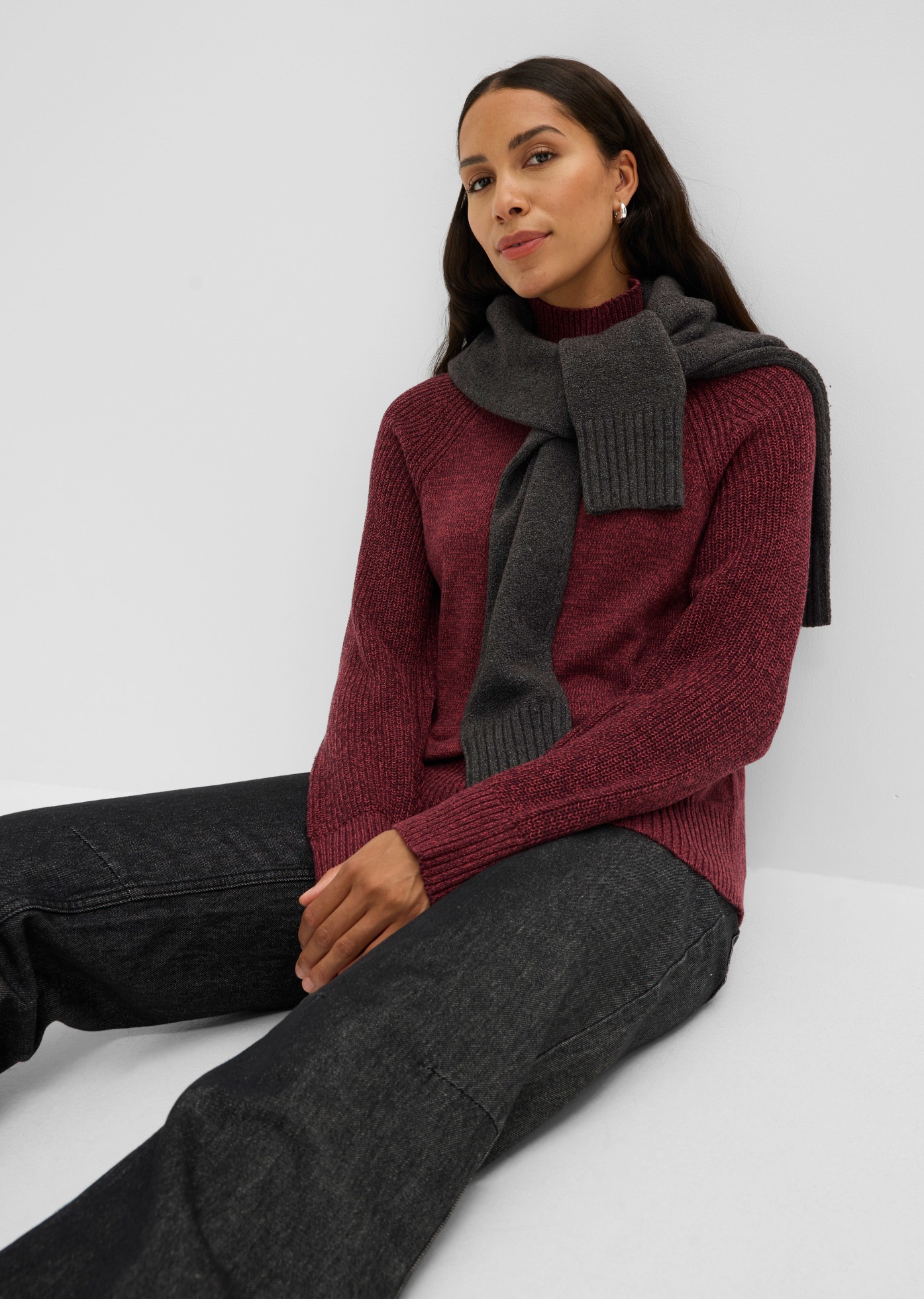 bonprix Strickpullover Loose Fit, aus Baumwolle und Polyacryl, mit Stehkragen