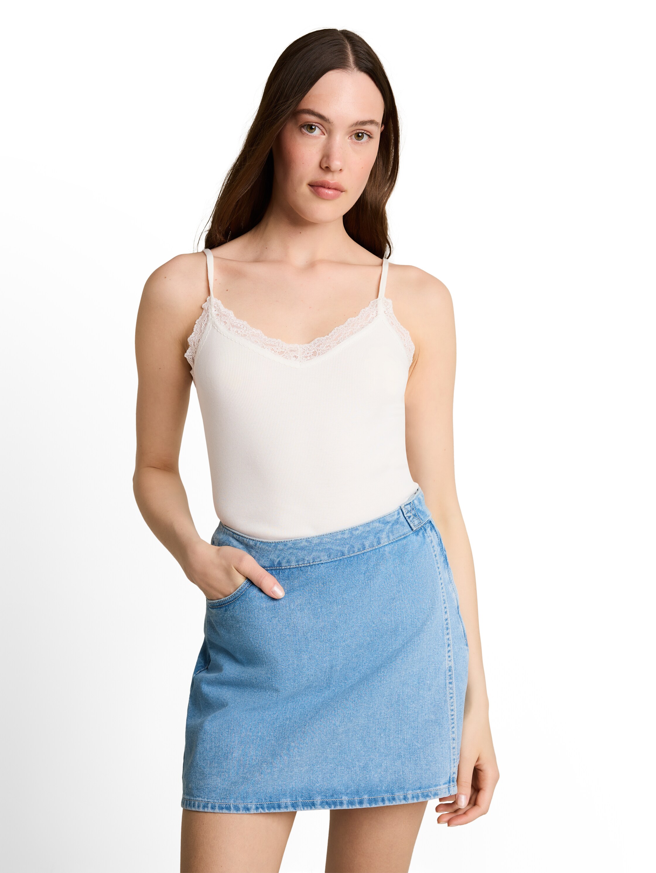 TOM TAILOR Denim Spaghettitop Sommertop mit Spitze