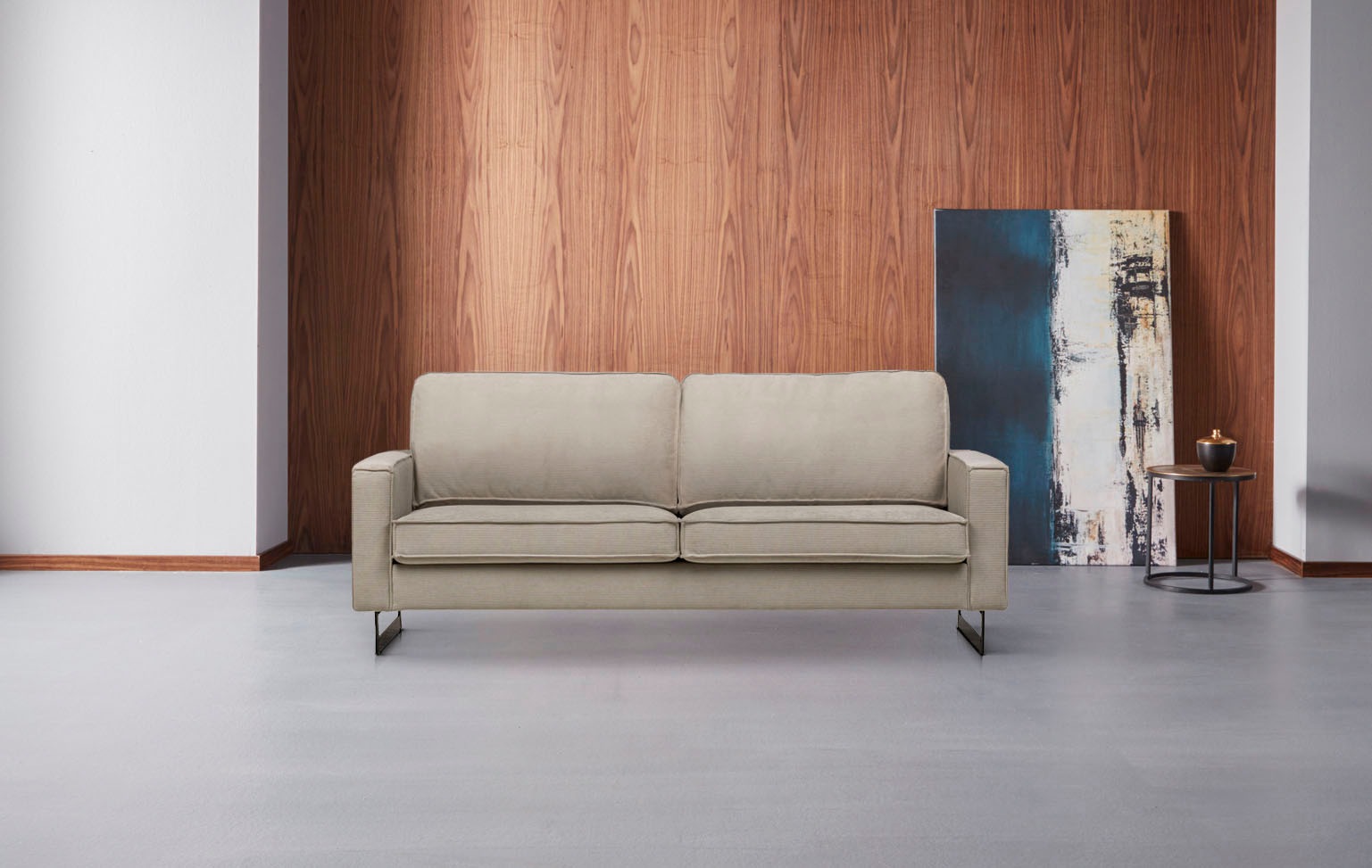 Home affaire 2-Sitzer »Pinto, 166 cm, Cord, Chenille, Lederoptik« mit Keder, schwarze Metallfüße, Wellenunterfederung