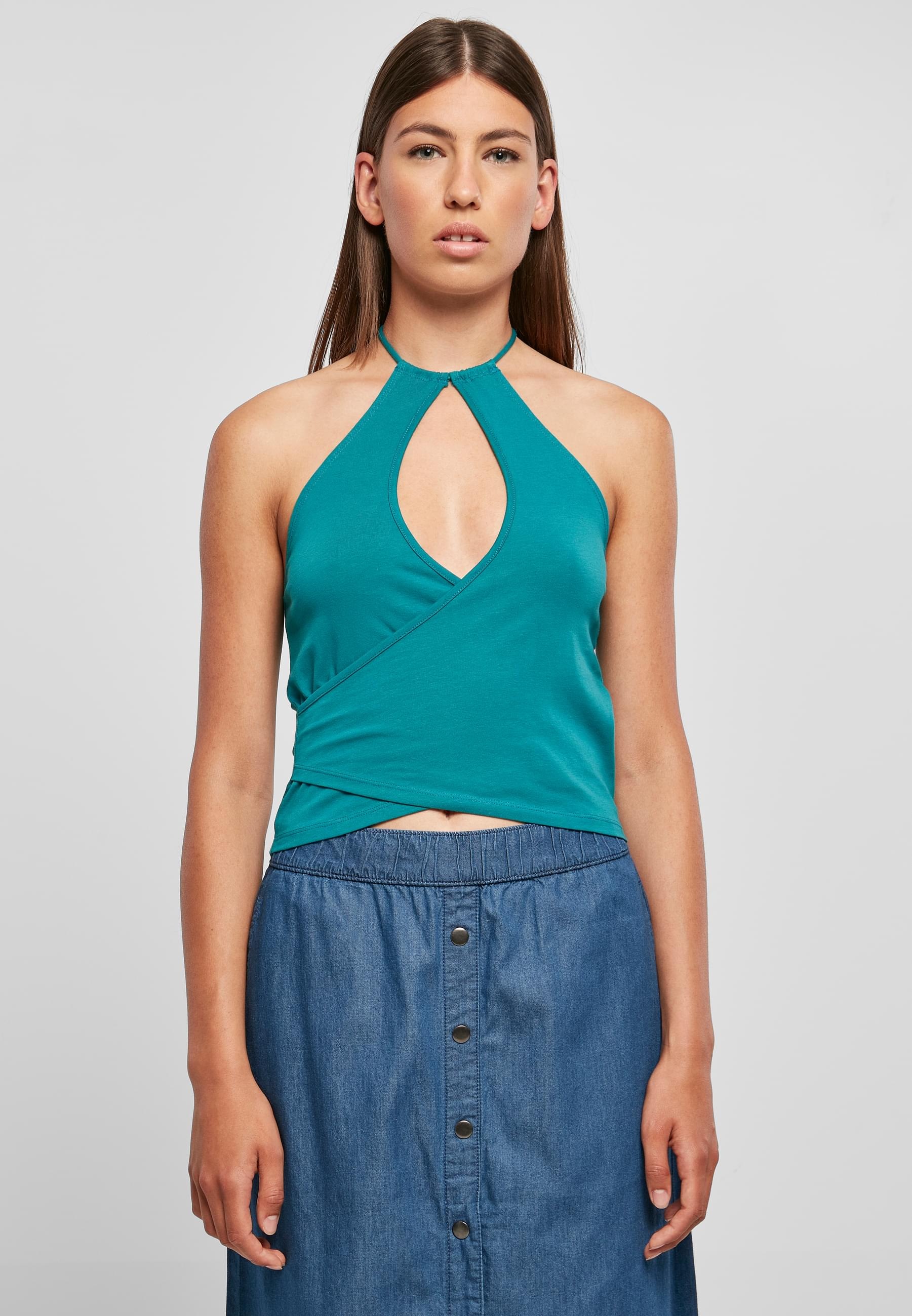 URBAN CLASSICS Muskelshirt »Urban Classics Damen Ladies Short Wraped Neckholder Top«, (1 tlg.)