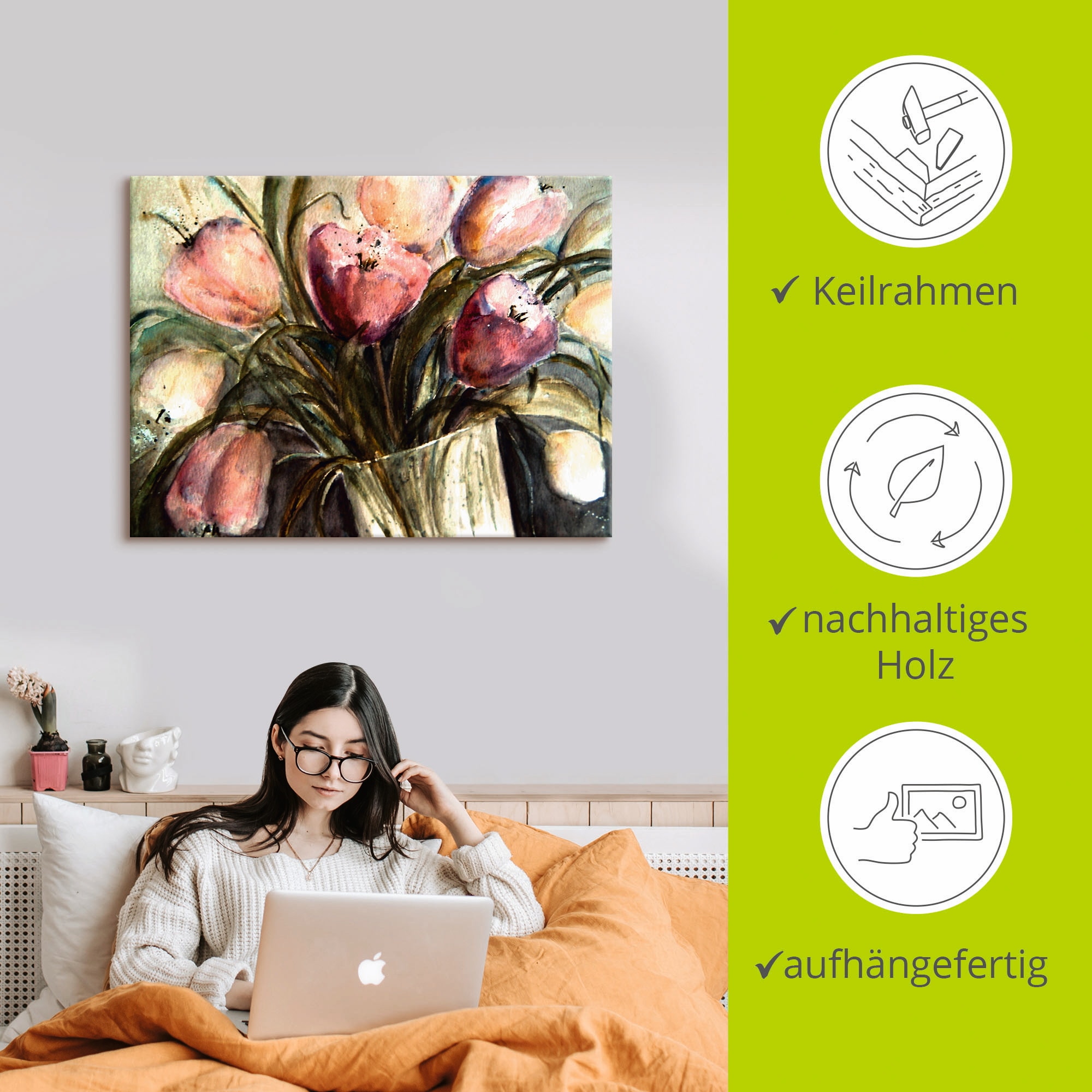 Artland Wandbild »Lila Tulpen in Vase«, Blumen, (1 St.), als Leinwandbild, Poster, Wandaufkleber in verschied. Größen
