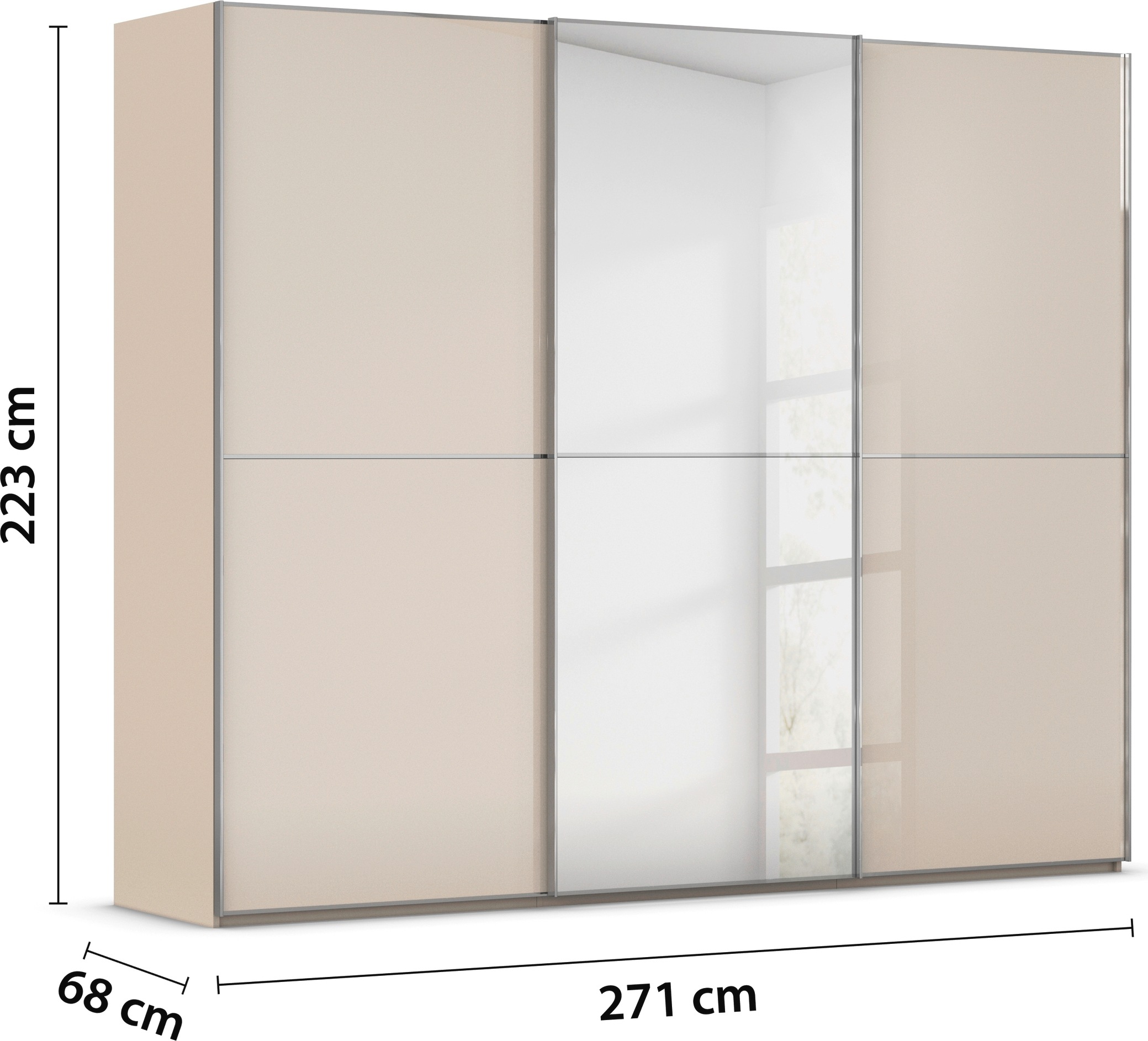 rauch Schwebetürenschrank »Kleiderschrank Schrank Garderobe Schlafzimmerschrank SCALE-DUO«, edle zweigeteilte Türen Spiegel/Glas-Mix 3 Zierleisten MADE IN GERMANY