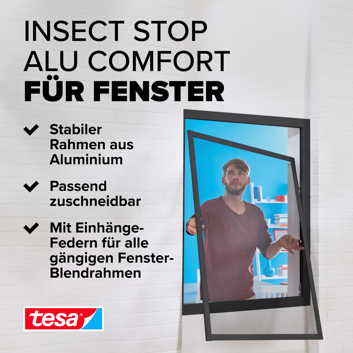 tesa Insektenschutz-Fensterrahmen »Insect Stop ALU Comfort Fliegengitter für Fenster - 1.2 m : 1.5 m«, Insektenschutz für Fenster - Aluminiumrahmen