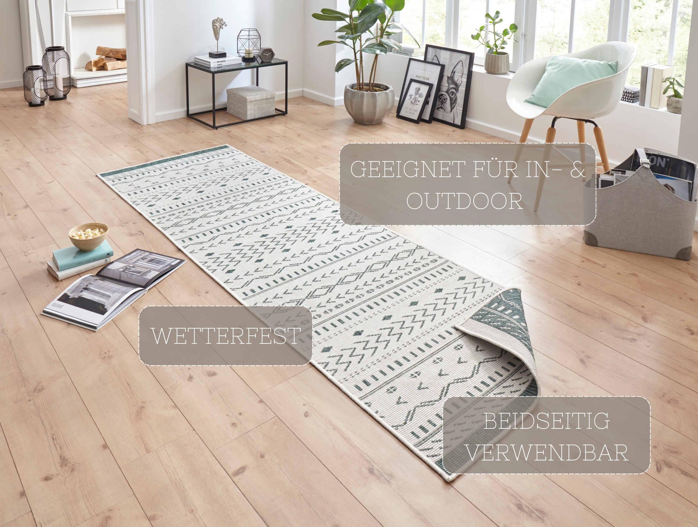 NORTHRUGS Teppich »Kuba Wendeteppich«, rechteckig, 5 mm Höhe, In-& Outdoor, Wetterfest, Balkon, Läufer, Wohnzimmer, Wasserfest