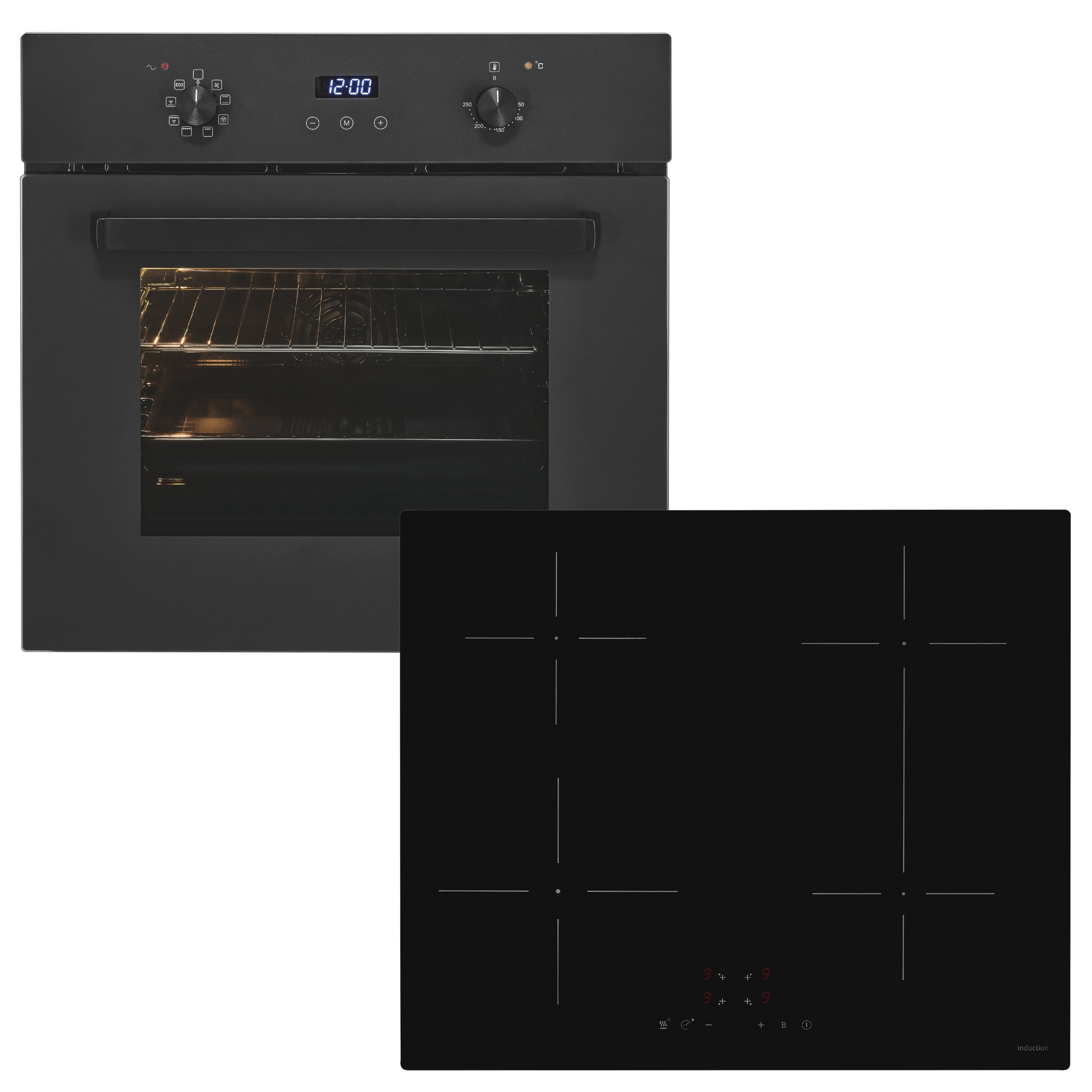 exquisit Backofen-Set "EBE367-H-120 mattschwarz" Set, 2 Stk. tlg. Elegant und trendig in Mattschwarz, 160Frittieren auf dem Kochfeld