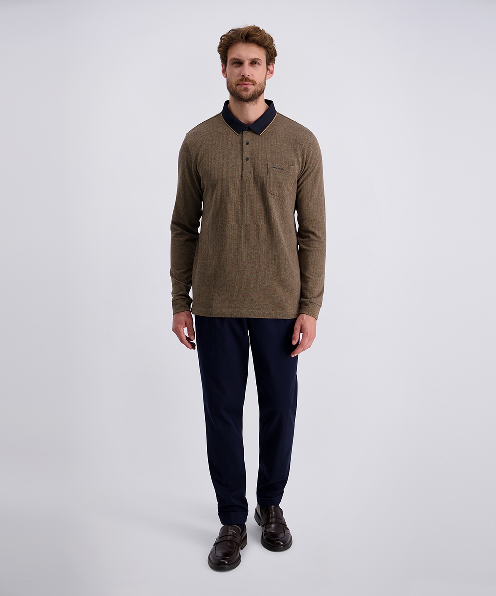 Pierre Cardin Langarm-Poloshirt, mit Fischgratmuster