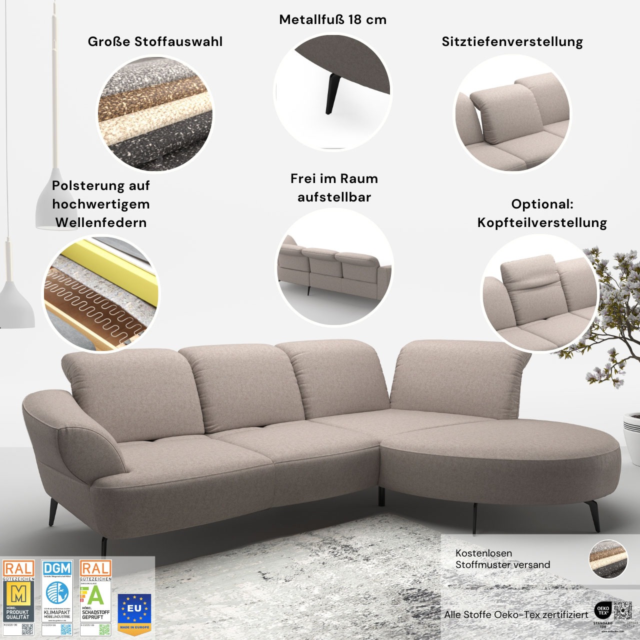 Thumbnail - sit&more Ecksofa "Dance, L-Form, inkl. Sitztiefenverstellung", inkl. Click&Seat, optional mit Kopfteilverstellung