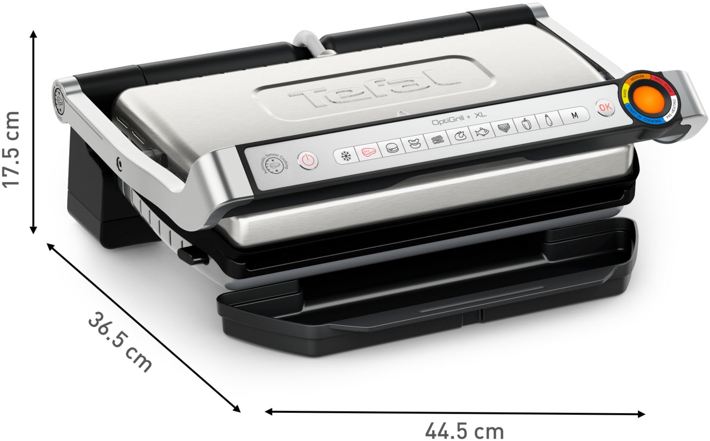 Tefal Kontaktgrill »OptiGrill + XL, erneuerte Kochstufenanzeige, 9 automatische Programme«, 2000 W, manuelles Programm, spülmaschinengeeignete Platten GC727D