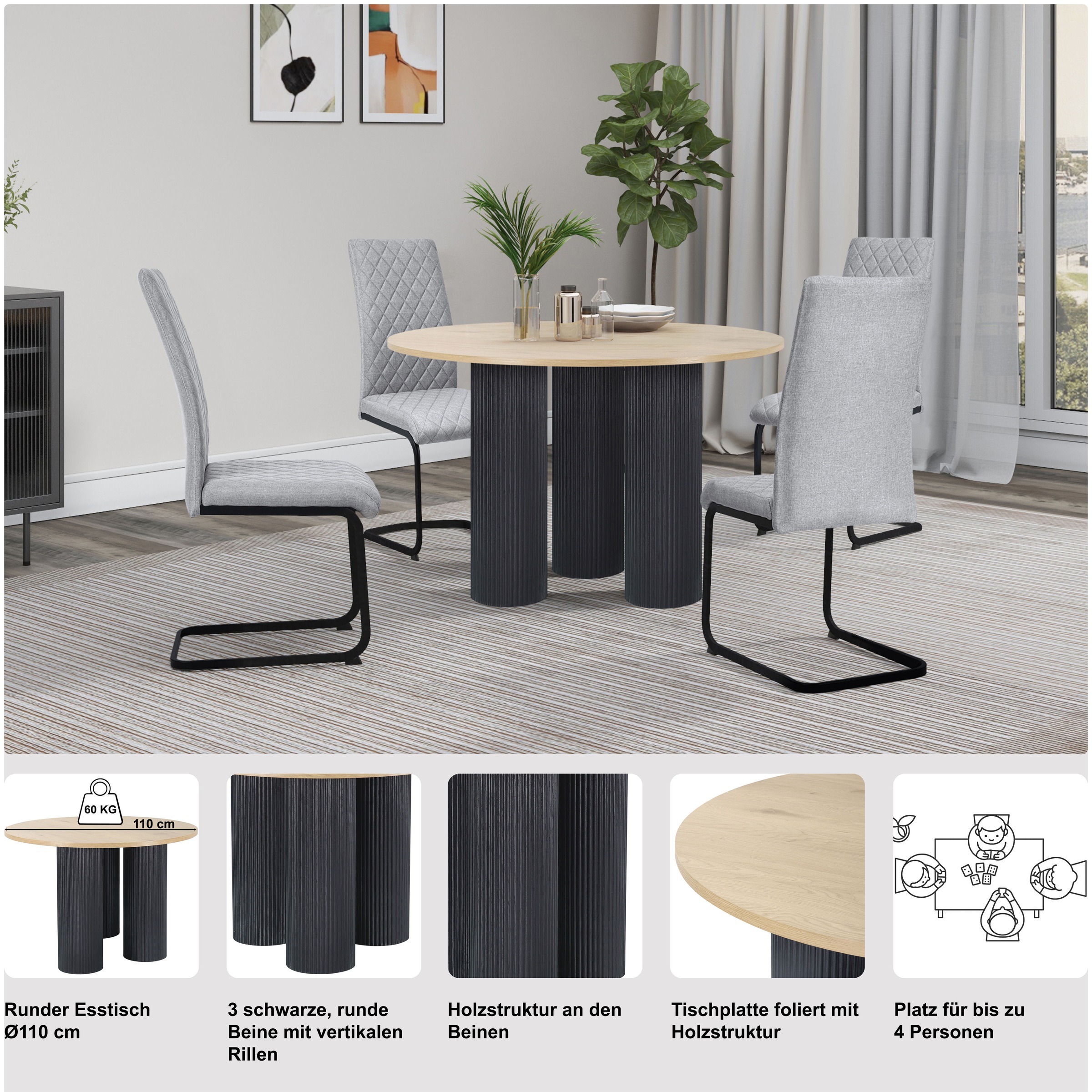 OTTO Home Mandan Dining Table Round Oak/Black 110cm 2