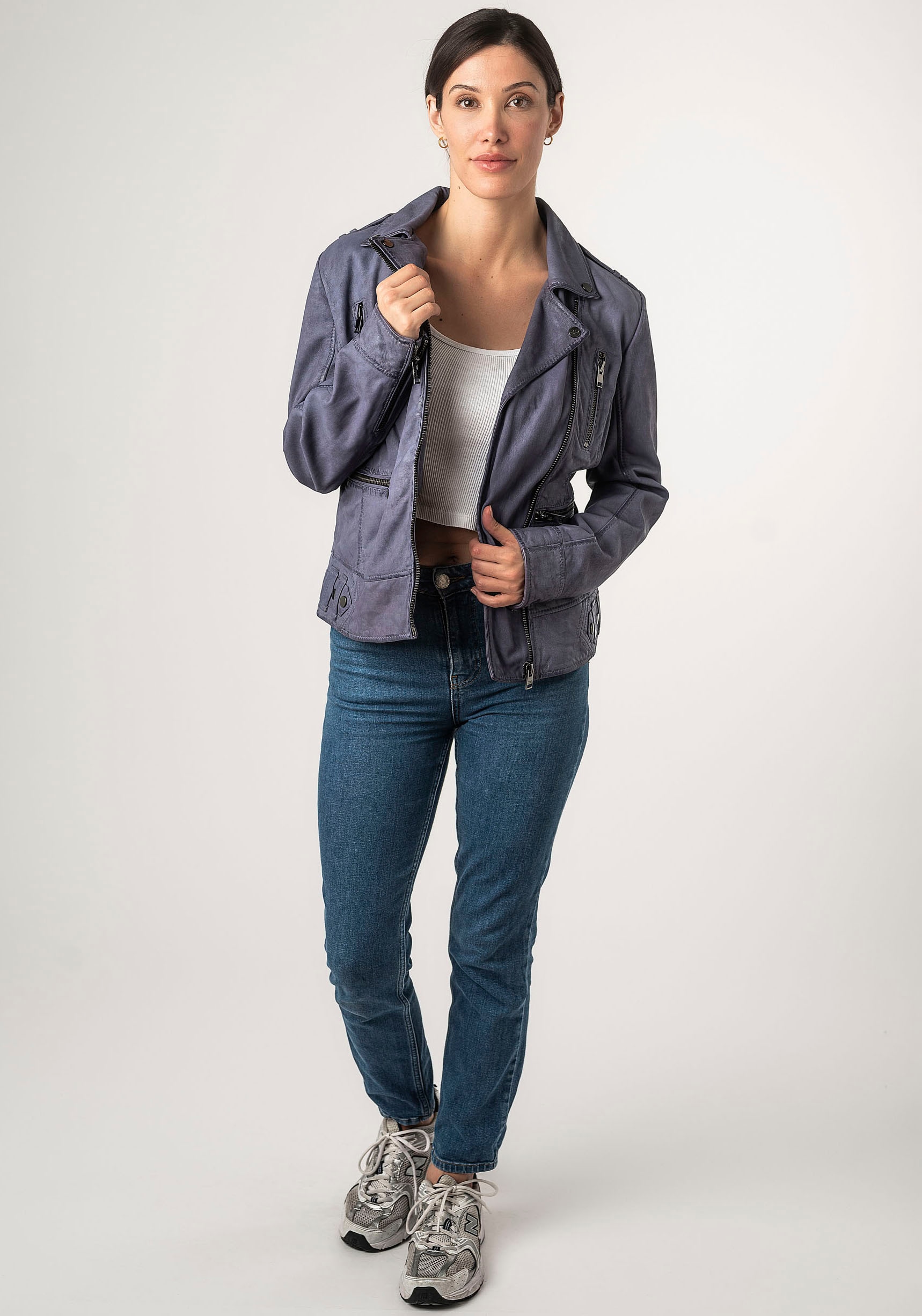 Mauritius Lederjacke »2Wtashi«, mit Schulterklappen, mit Nieten, mit Zipper-Taschen