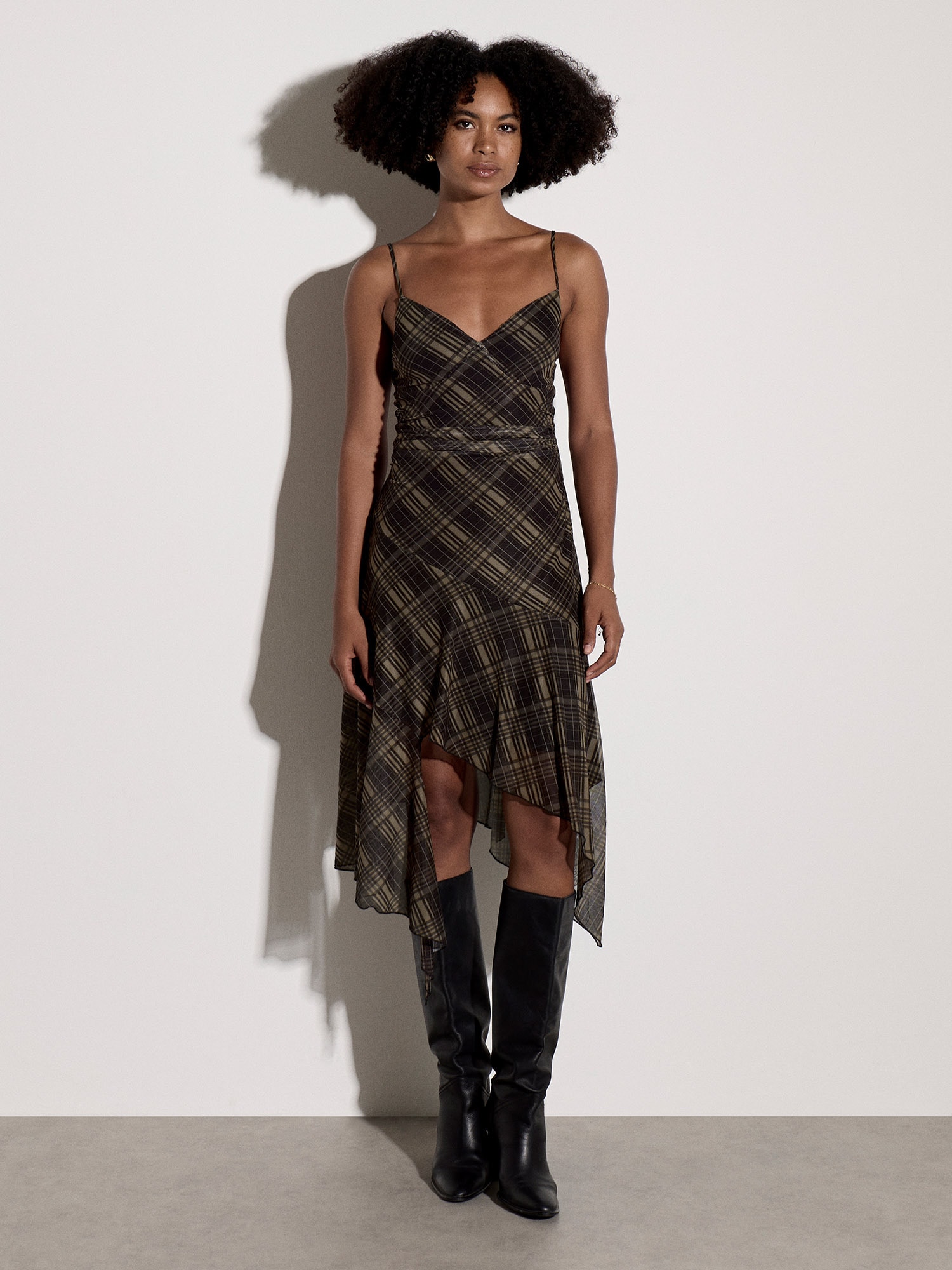 Apricot Midikleid »Wadenlanges Karo-Kleid« mit Mesh-Trägern