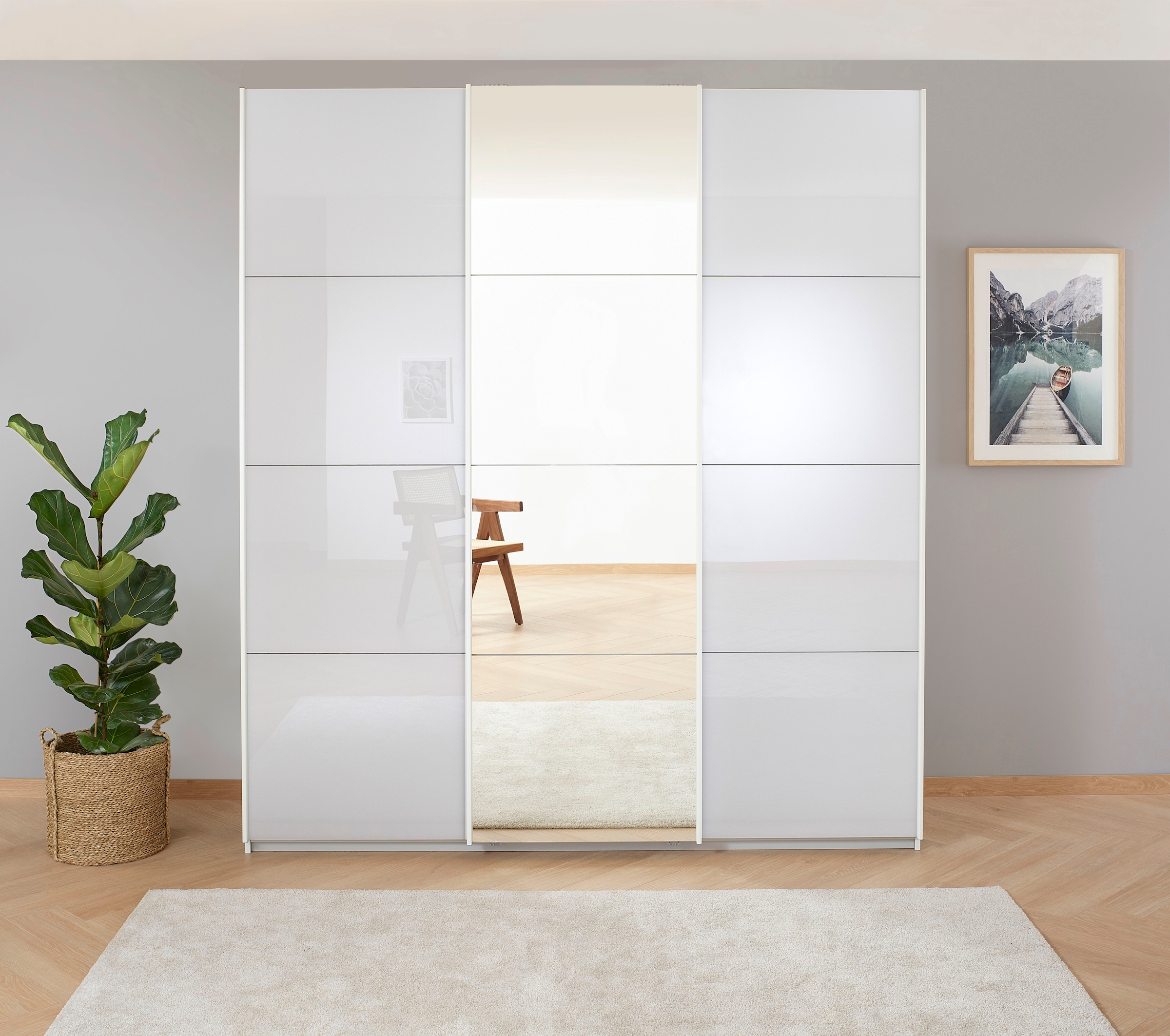 OTTO home 1100000002199 "Mehrzweckschrank Aktenschrank Möbel Mietswohnung Schlafzimmer KOLUNA" 3 Ausstattungen BASIC/CLASSIC/PREMIUM (inkl. SOFT-CLOSE-FUNKTION), Breiten 203/271/315/360 cm Höhen 210/229 Glas-Front MADE IN GERMANY