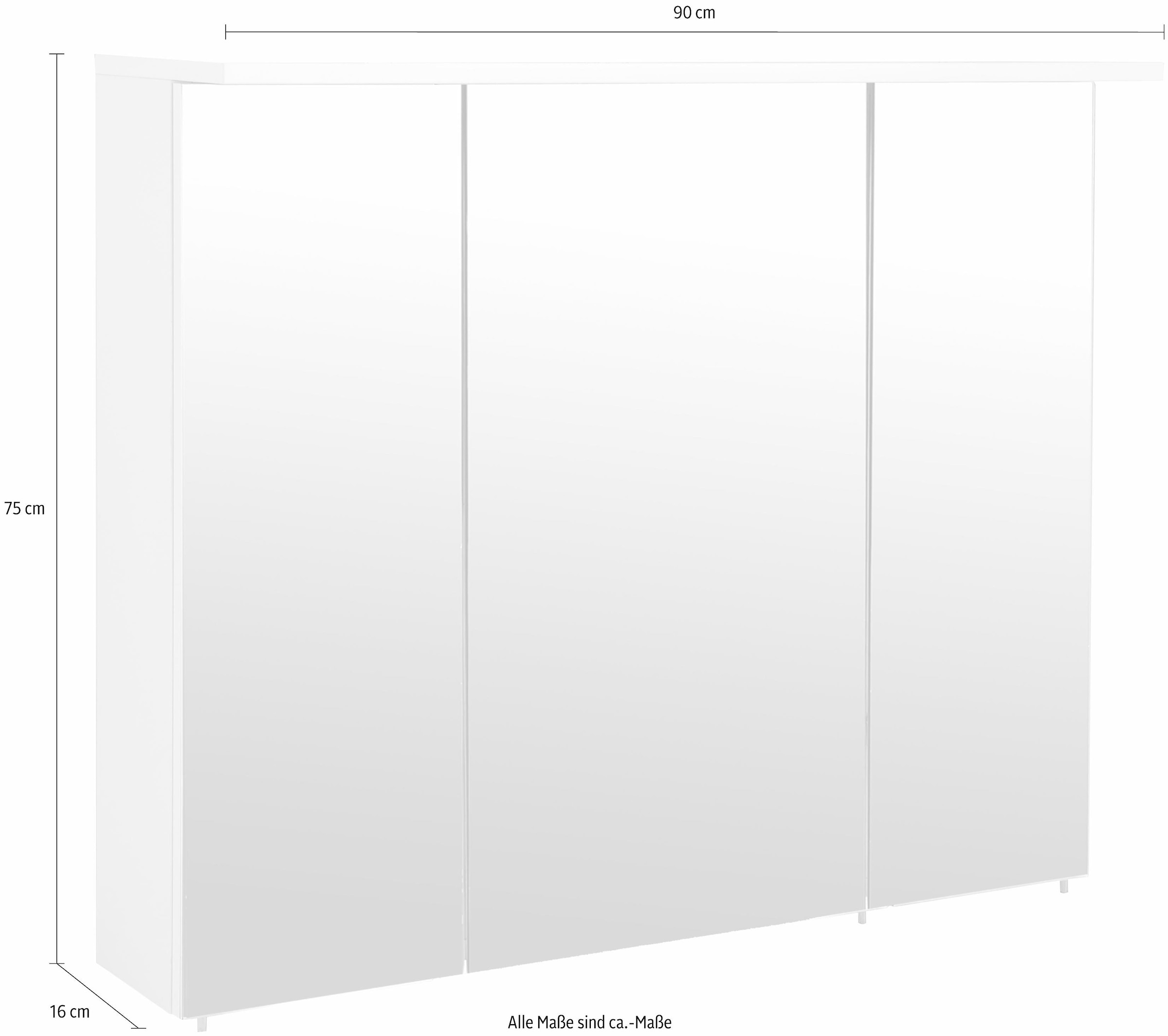 LED-Beleuchtung, bestellen Schildmeyer 3-türig, »Profil Schalter-/Steckdosenbox 90 Breite 16«, cm, | BAUR Spiegelschrank