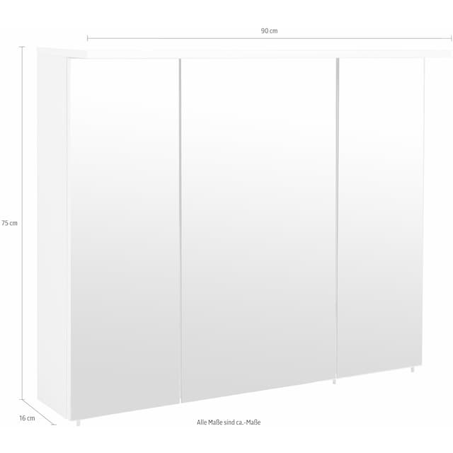 Schildmeyer Spiegelschrank »Profil 16«, Breite 90 cm, 3-türig, LED-Beleuchtung,  Schalter-/Steckdosenbox bestellen | BAUR