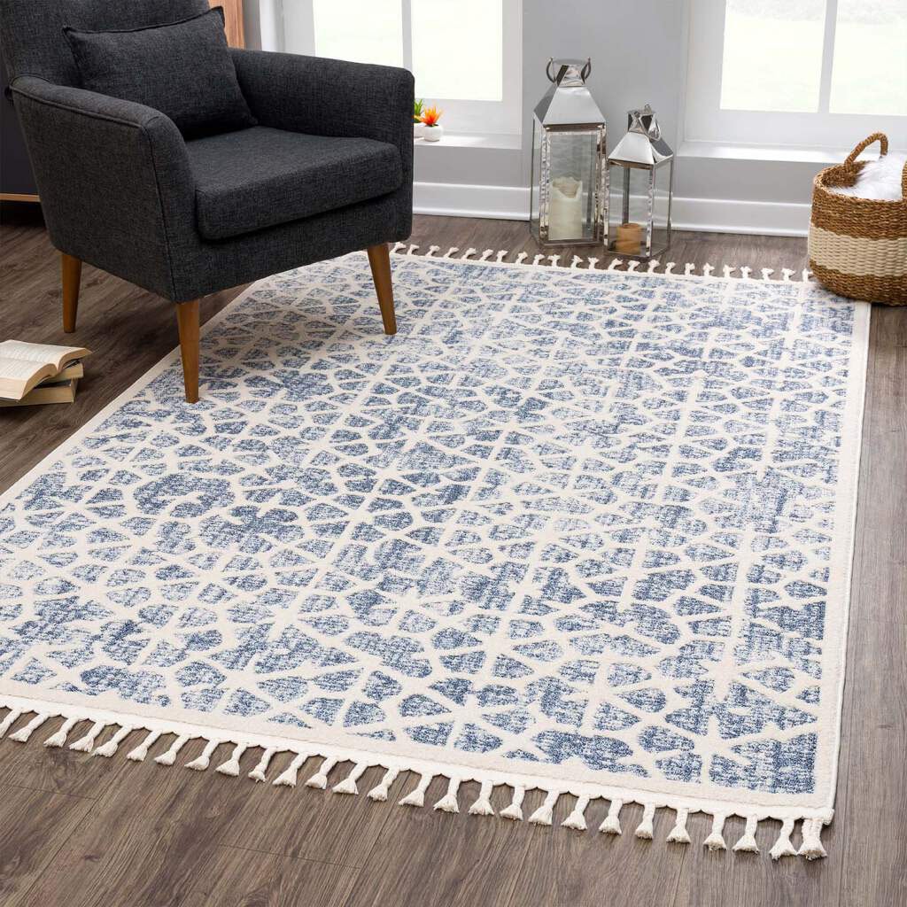 Teppich CARPET CITY "Art 1271", blau, B:160cm H:7mm L:230cm, Polypropylen, Teppiche, Teppich, Läufer, Kurzflor, Skandi-Muster, ideal für Wohnzimmer & Schlafzimmer