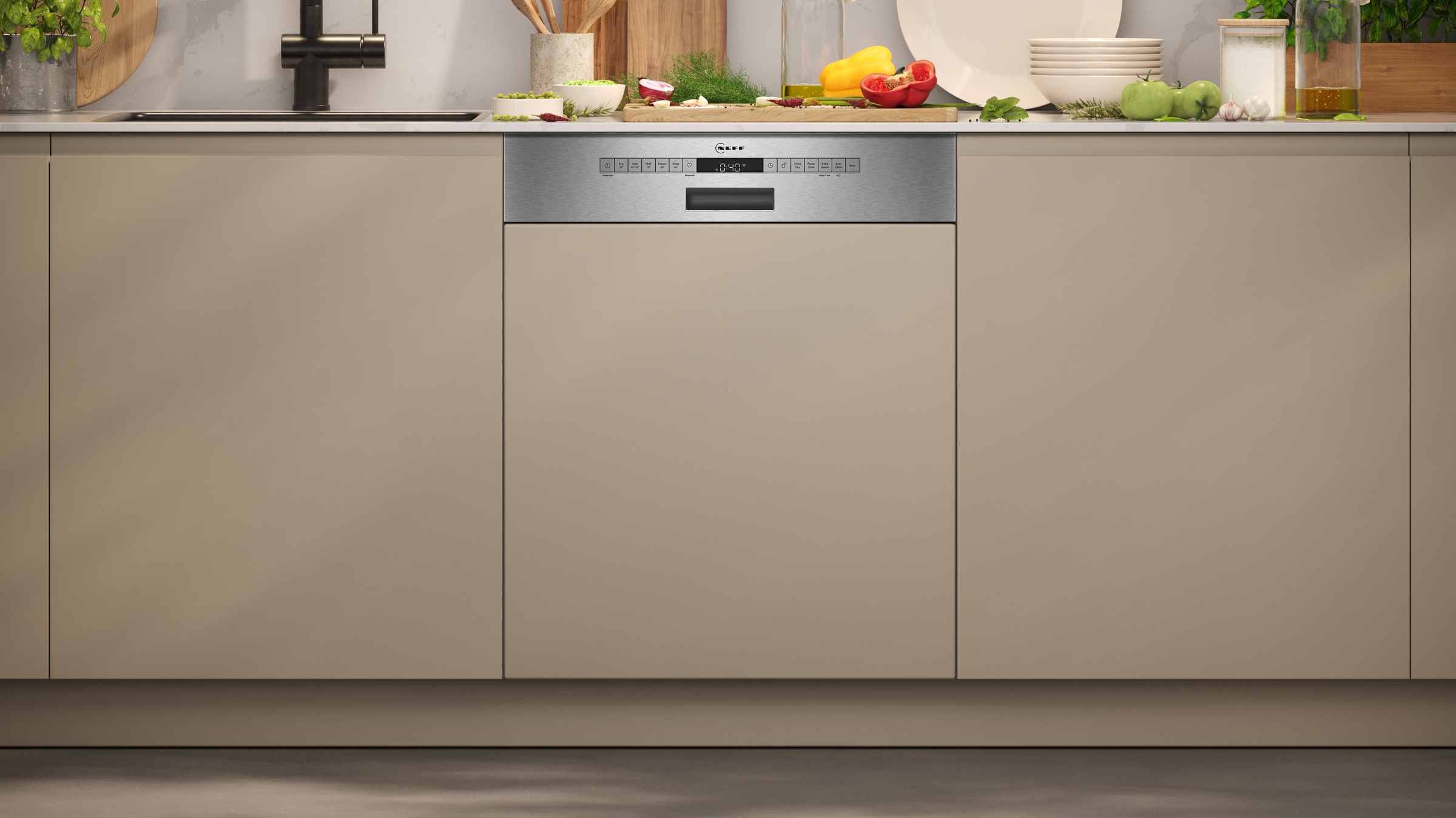 NEFF teilintegrierbarer Geschirrspüler "S145ECS15E" 14 Maßgedecke Automatische Türöffnung für Effizienz, flexible Körbe