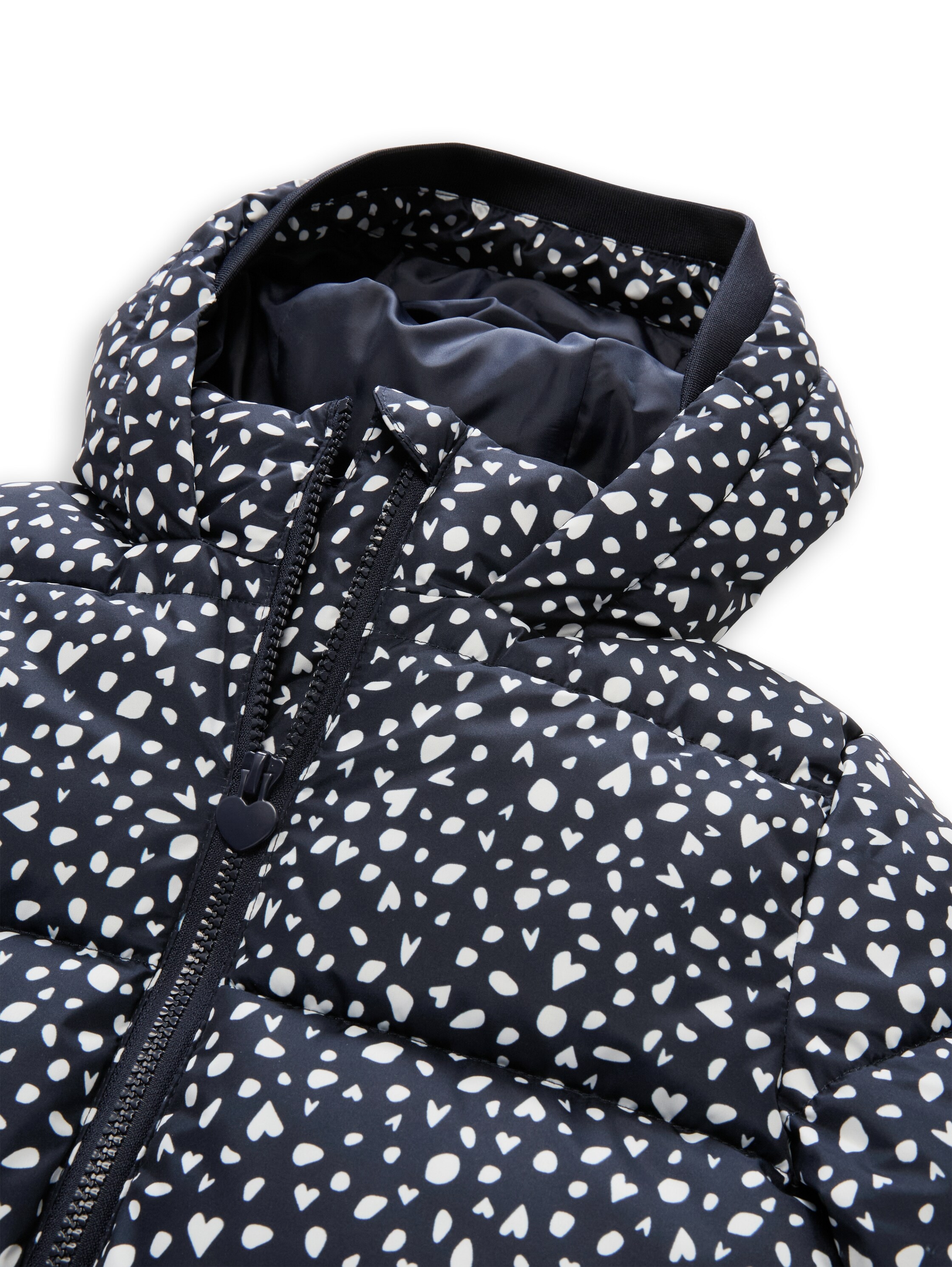 TOM TAILOR Steppjacke mit Kapuze Winterjacke mit Kapuze und Allover-Herz-Prints / Für Girls