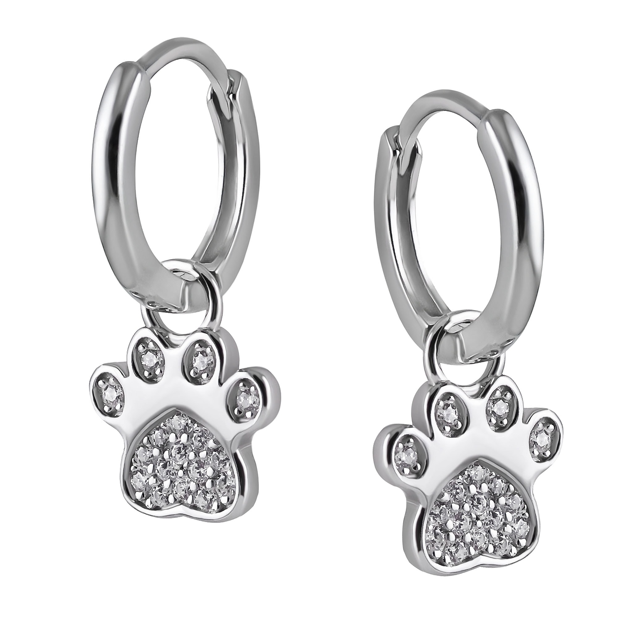 Paar Creolen FIRETTI "Schmuck Geschenk Silber 925 Ohrschmuck Ohrringe Hunde Pfoten", silberfarben, kristallweiß, kristallweiß, Ohrringe, Damen, 11,3mm, Silber 925 (Sterlingsilber), mit Zirkonia (synth.) - Einhänger abnehmbar