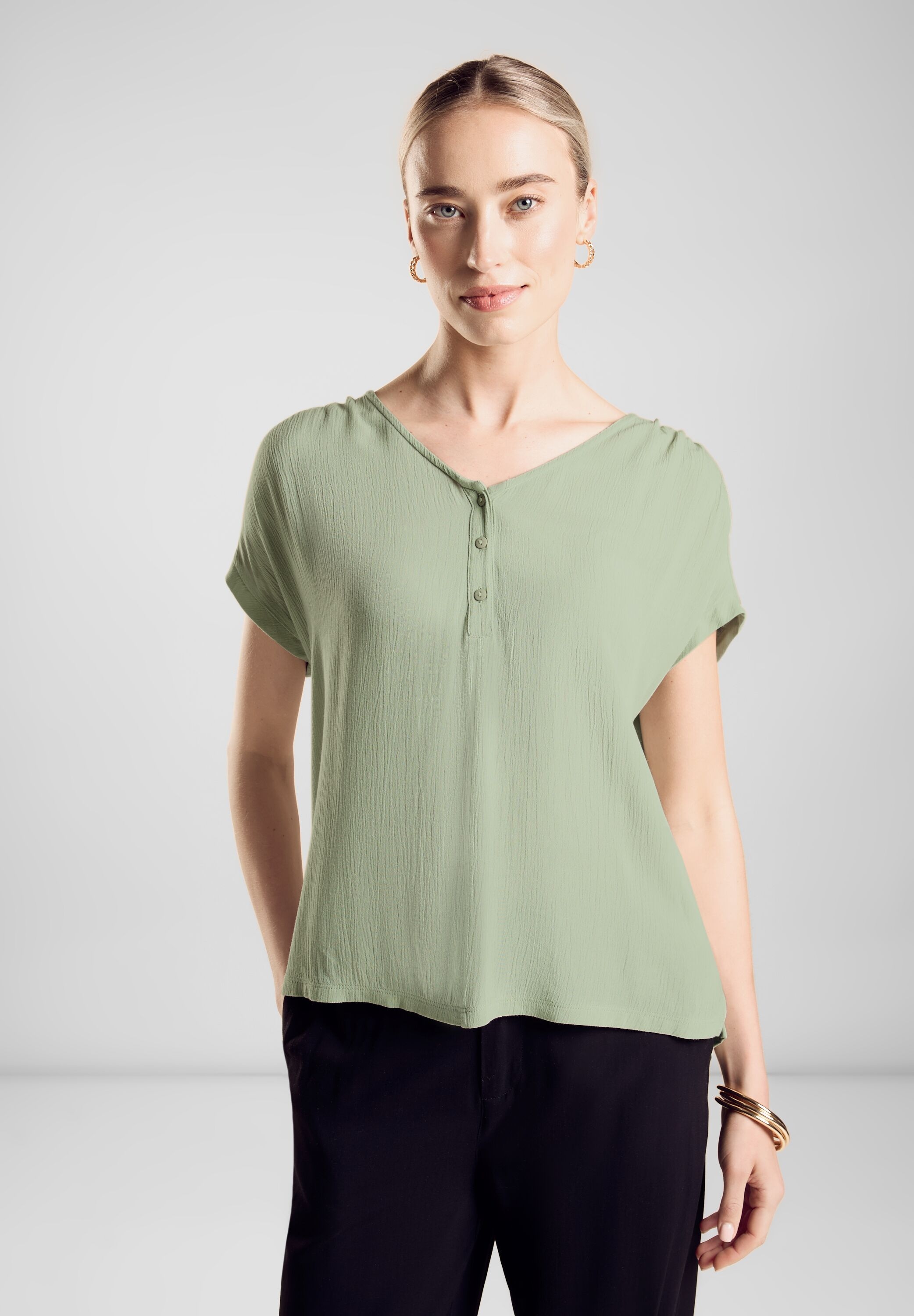 Shirttop, mit softe Crinkle Viskose Front