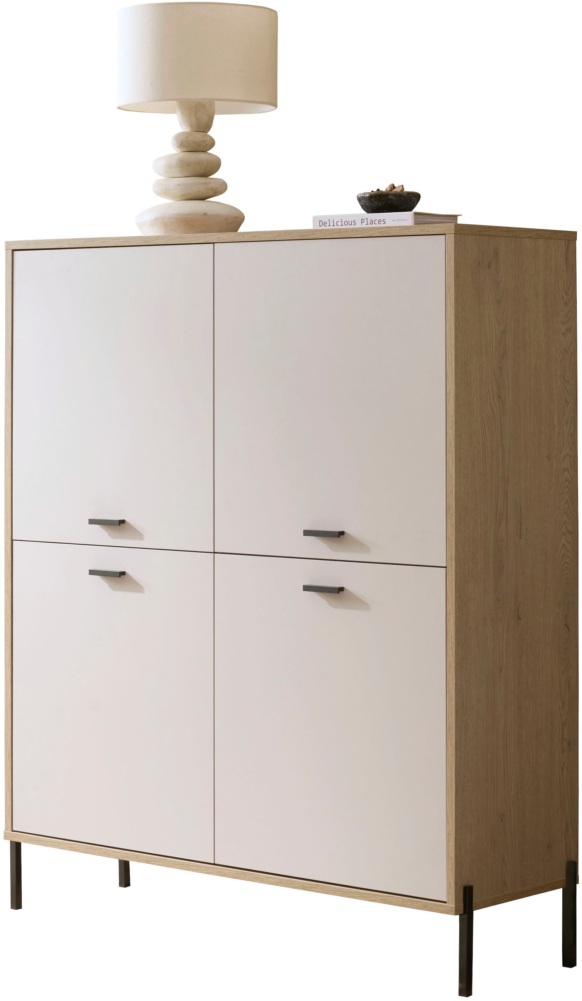 Home affaire Highboard »Fredericia, Hochkommode, modernder Stauraum in Kaschmir« zeitlos, schwarze Metallgriffe und -füße, ausreichend Stauraum