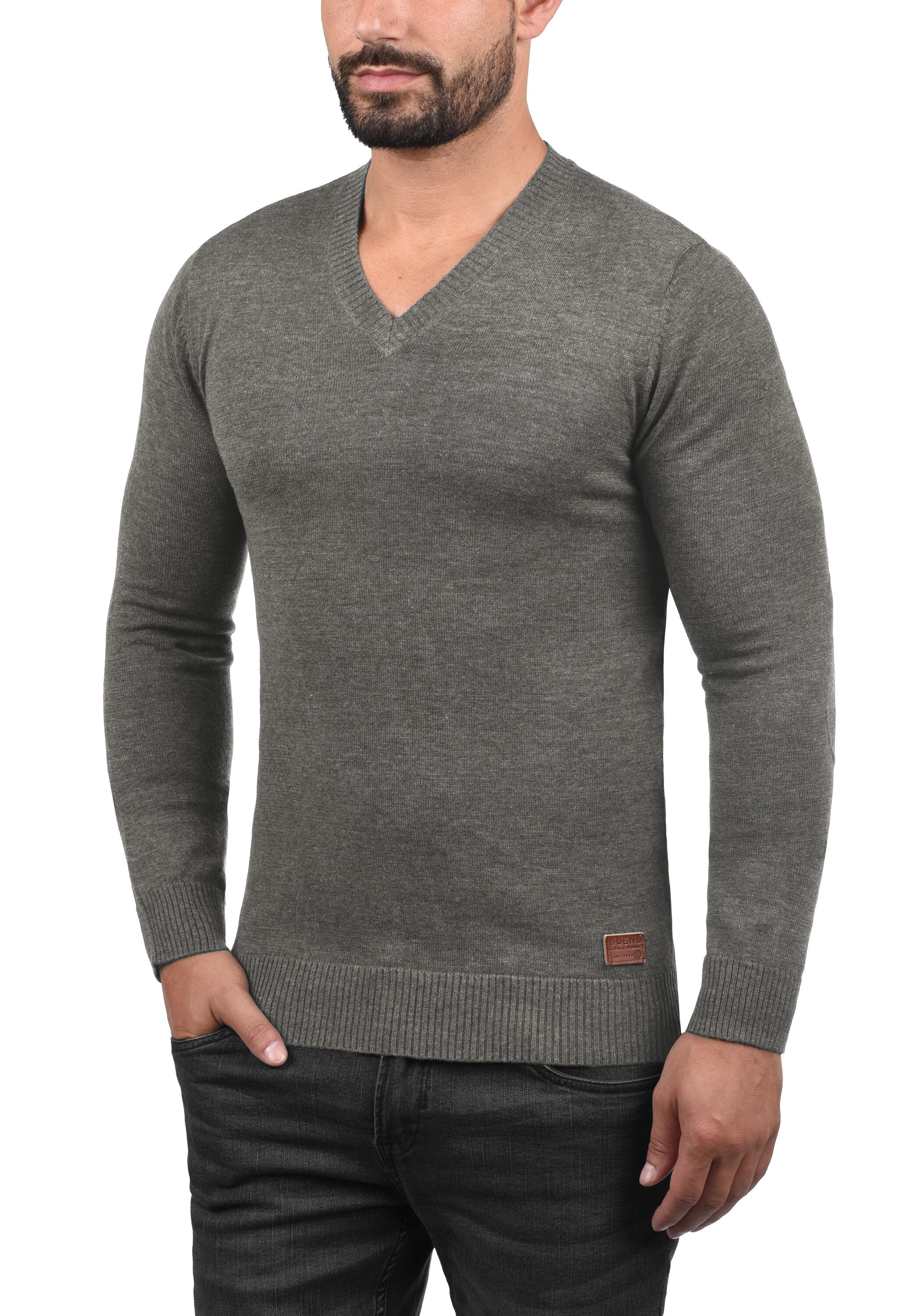 Blend Strickpullover "BHLasse" Feinstrickpullover mit aufgestickten Ellenbo günstig online kaufen