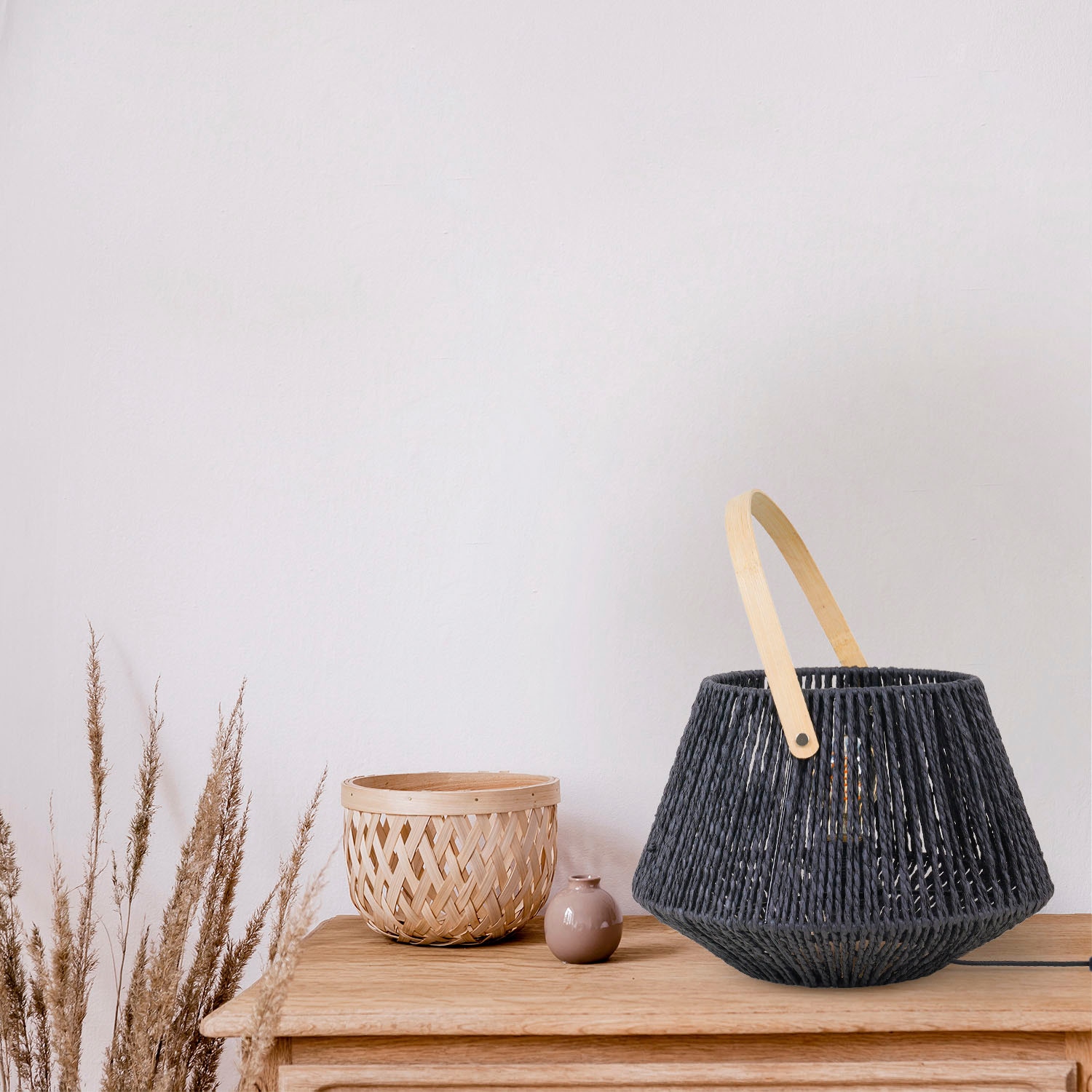 Paco Home Tischleuchte »CISCO« E27 Schreib Nachttisch Lampe Leselampe Lederband Korb E27