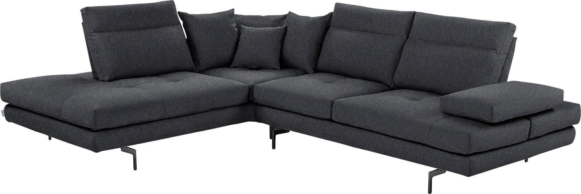 CALIA ITALIA Ecksofa "Toby Wing, B/T: 288/232 cm, Designsofa, Premium Sitzkomfort, L-Form" Sitztiefenverstellung, wahlw. mit Kissen-Set,Füße schwarz matt