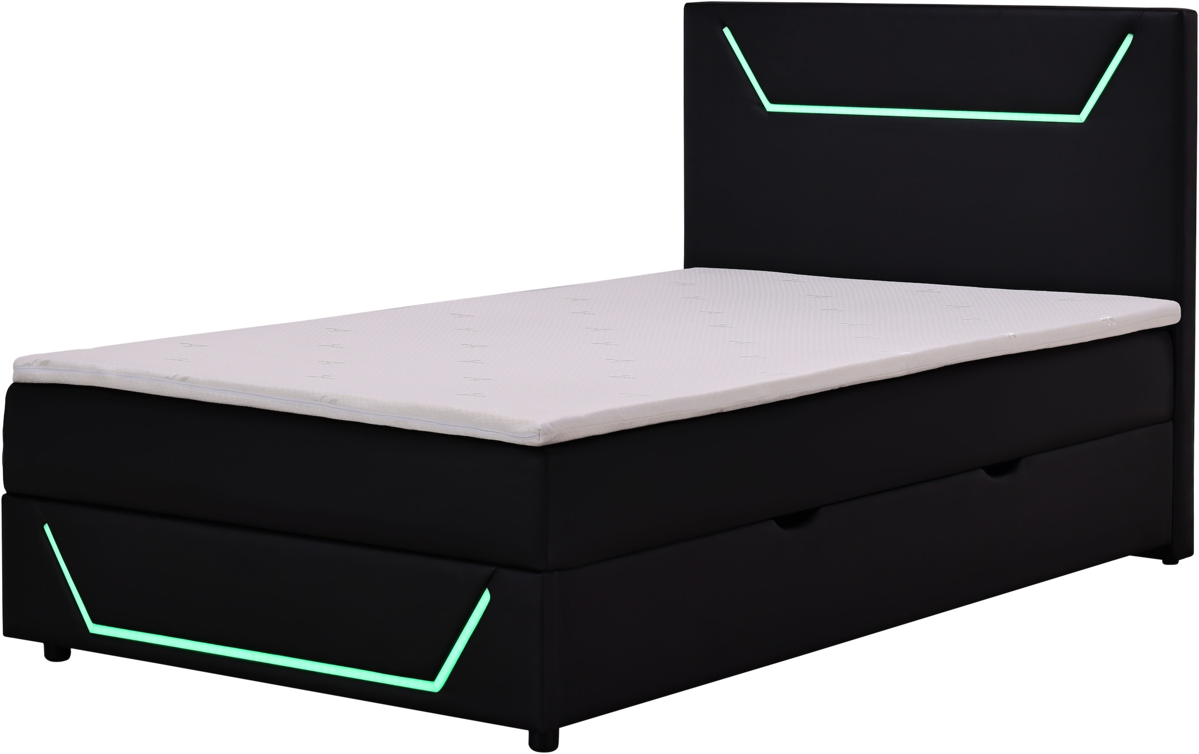 Home affaire Boxbett »GALAXY inkl. Bettkasten, mit grüner LED-Beleuchtung, Breite: 120cm« Gamingbett mit USB-C und USB-A Anschluss am Kopfteil, inkl. Topper
