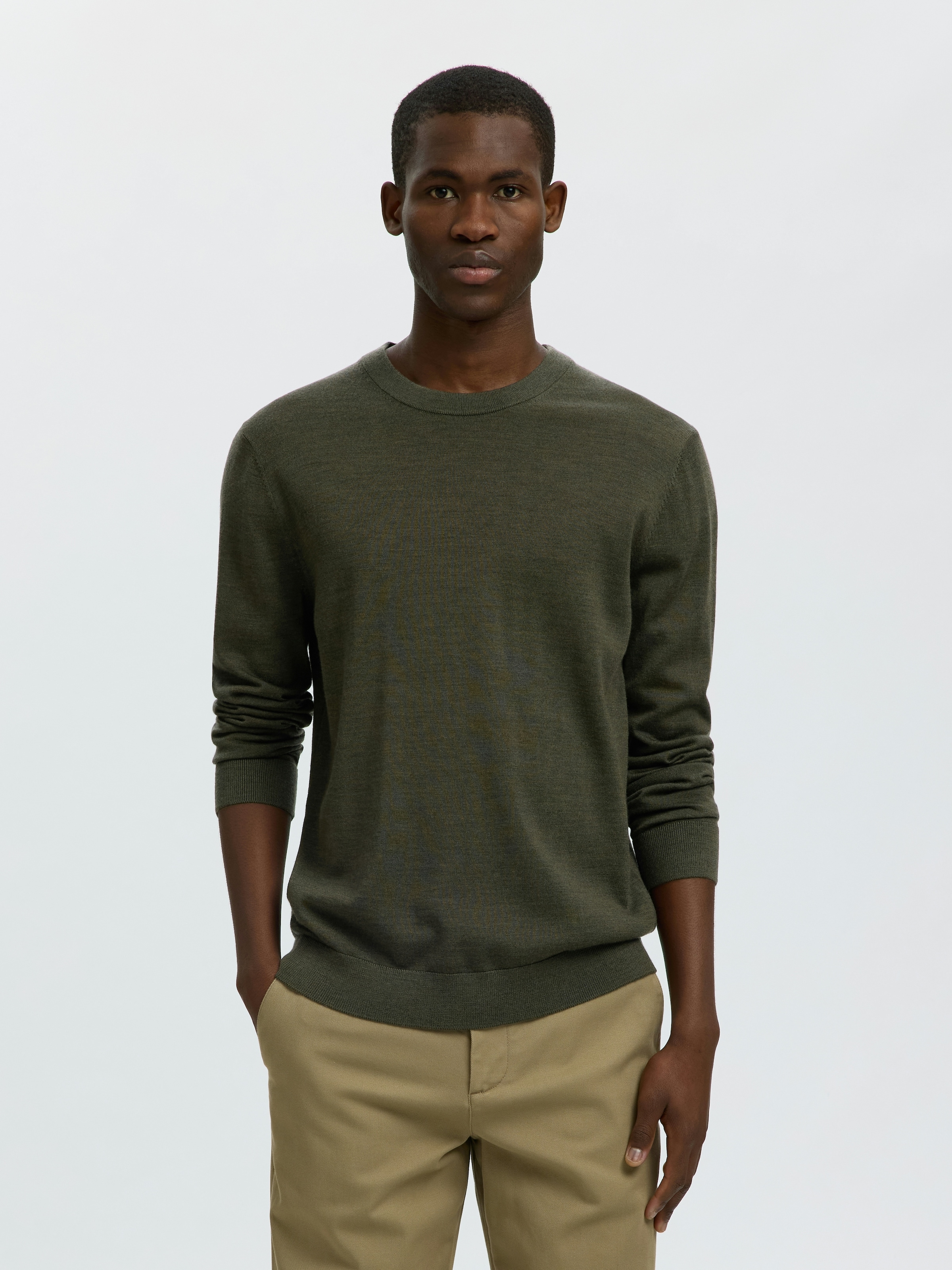 SELECTED "SLHTRAY LS KNIT MERINO CREW NECK NOOS" Wolle, regular fit