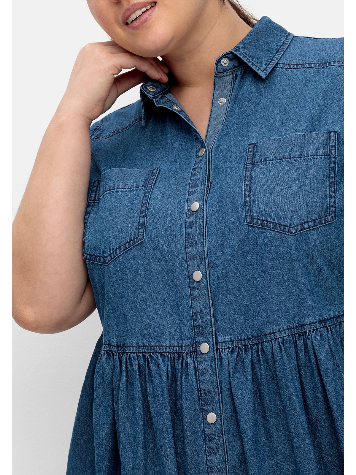 Sheego Jeanskleid »Große Größen«, mit Blusenkragen und Teilungsnaht