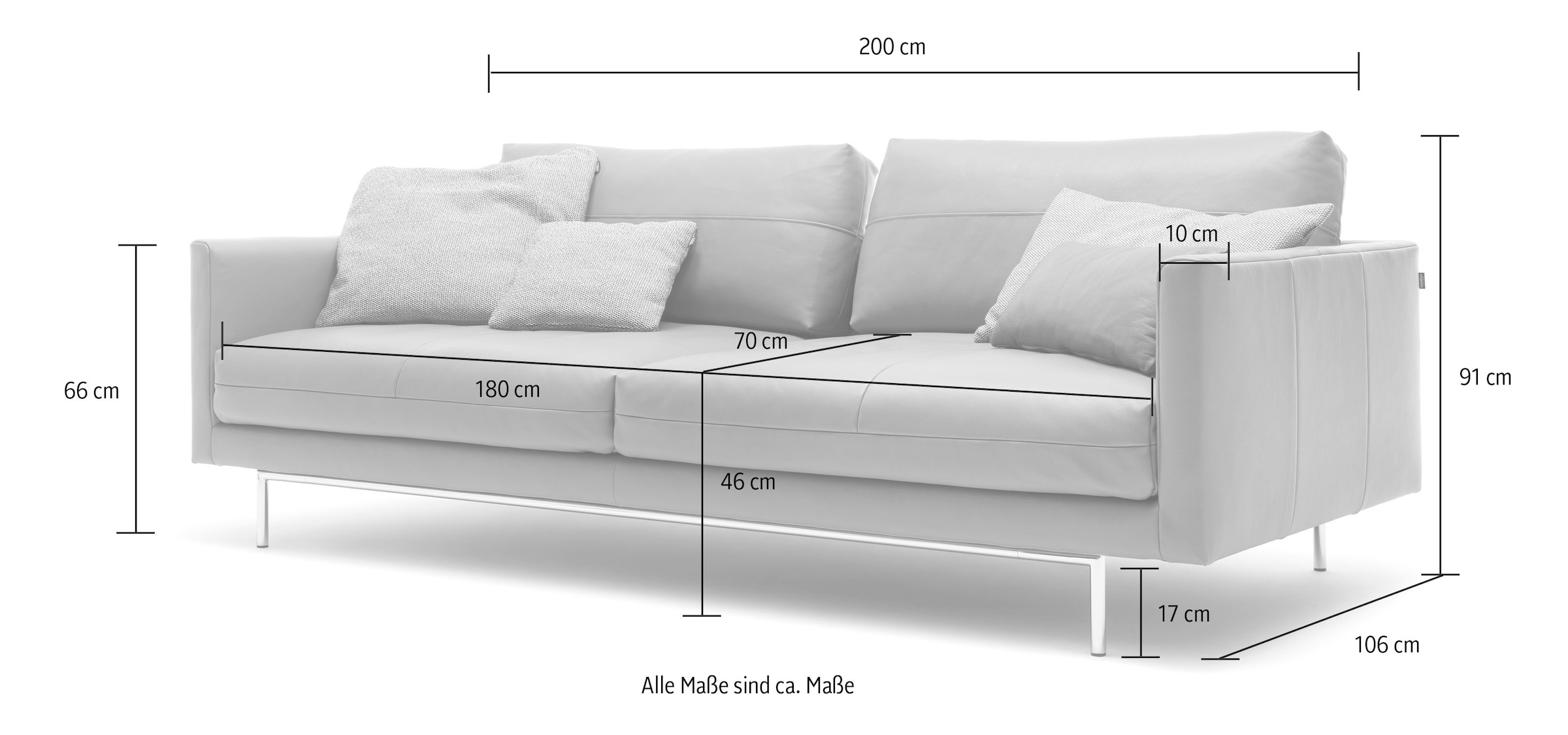Creation BY ROLF BENZ 3-Sitzer »CR.414, Designsofa, edles Sofa, Loungesofa, Ledersofa, klares Design« aus Leder oder Chenille, erstklassiger Sitzkomfort, legere Polsterung