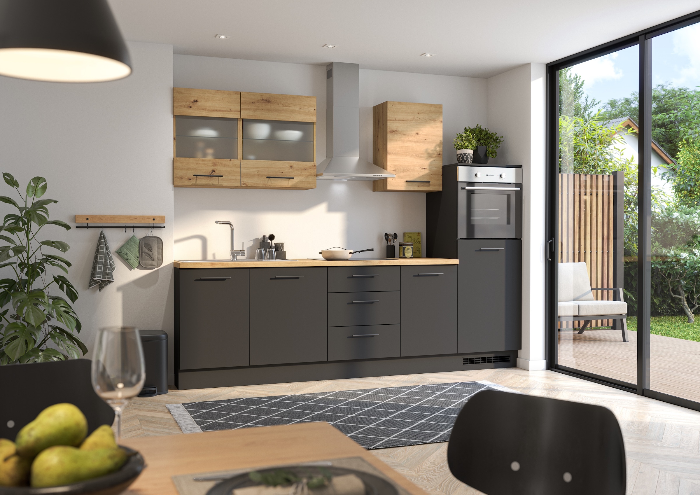 BASIC by Balculina Küchenzeile »Capri B/T/H 280x60x218 cm« Breite 280 cm, wahlweise mit edelstahlfb. oder schwarzen E-Geräten