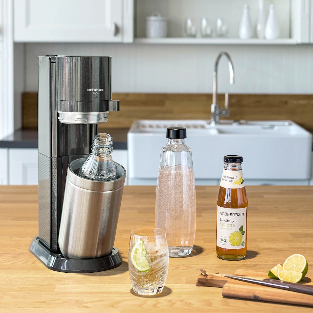 SodaStream Wassersprudler »DUO«, (Set, 4 tlg.), CO2-Zylinder, 1L Glasflasche, 1L spülmaschinenfeste Kunststoff-Flasche