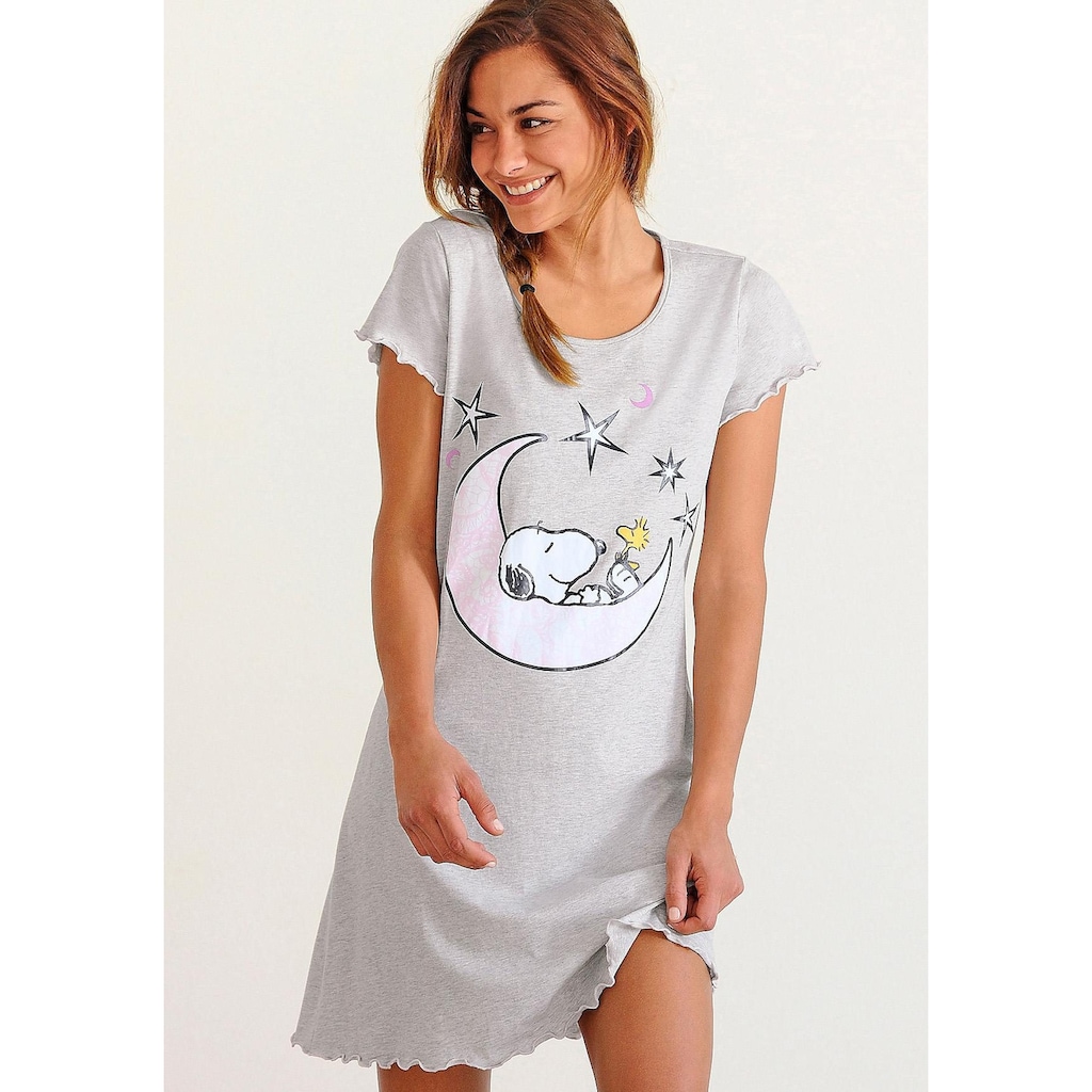 Wohnen Kuschelzeit Peanuts Nachthemd, mit Snoopy-Print und Kräuselsäumen grau-meliert