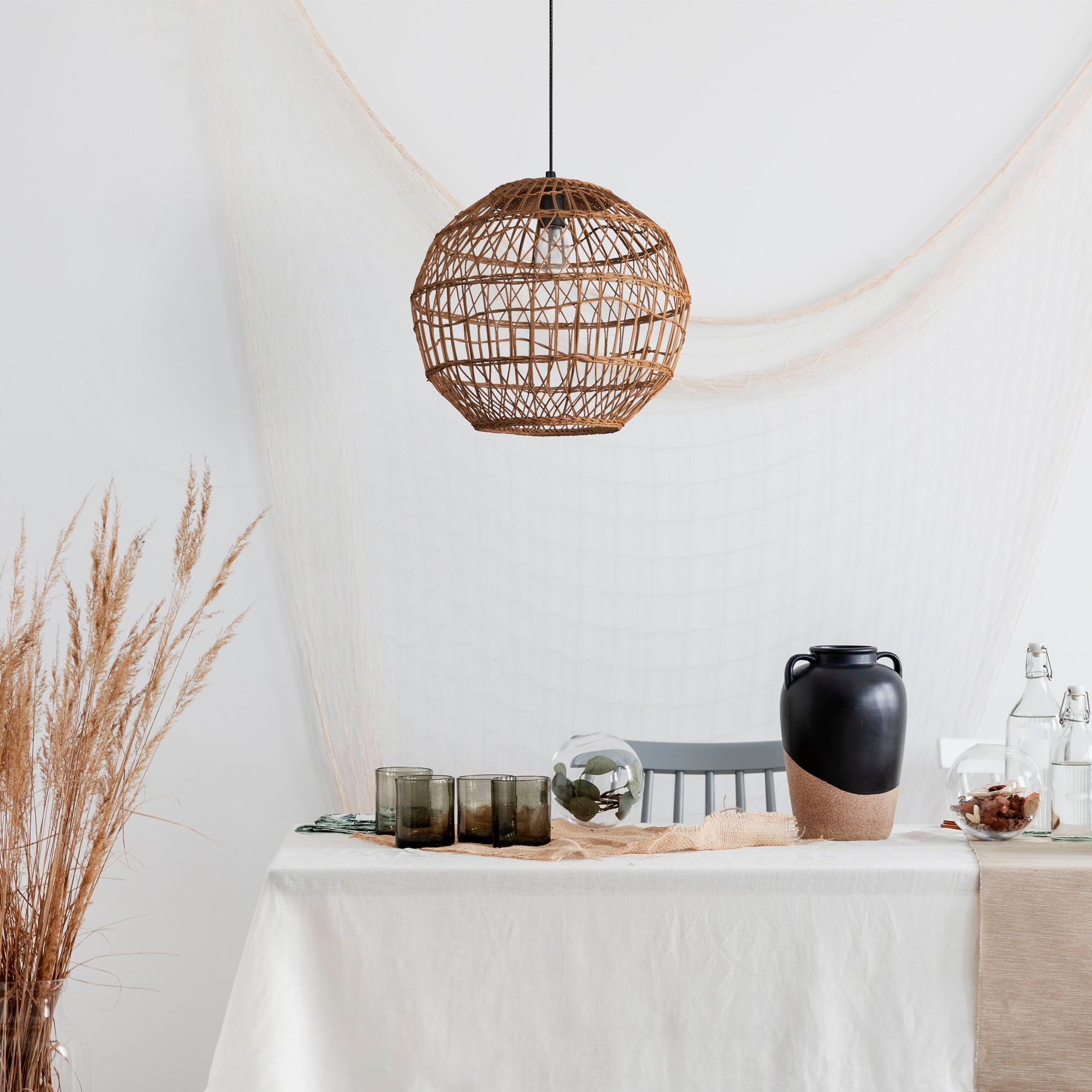 Paco Home Pendelleuchte »MAITE«, Leuchtmittel E27 | ohne Leuchtmittel, Rattan Hängeleuchte Korblampe Rund E27 Boho Stil Modern Wohnzimmer