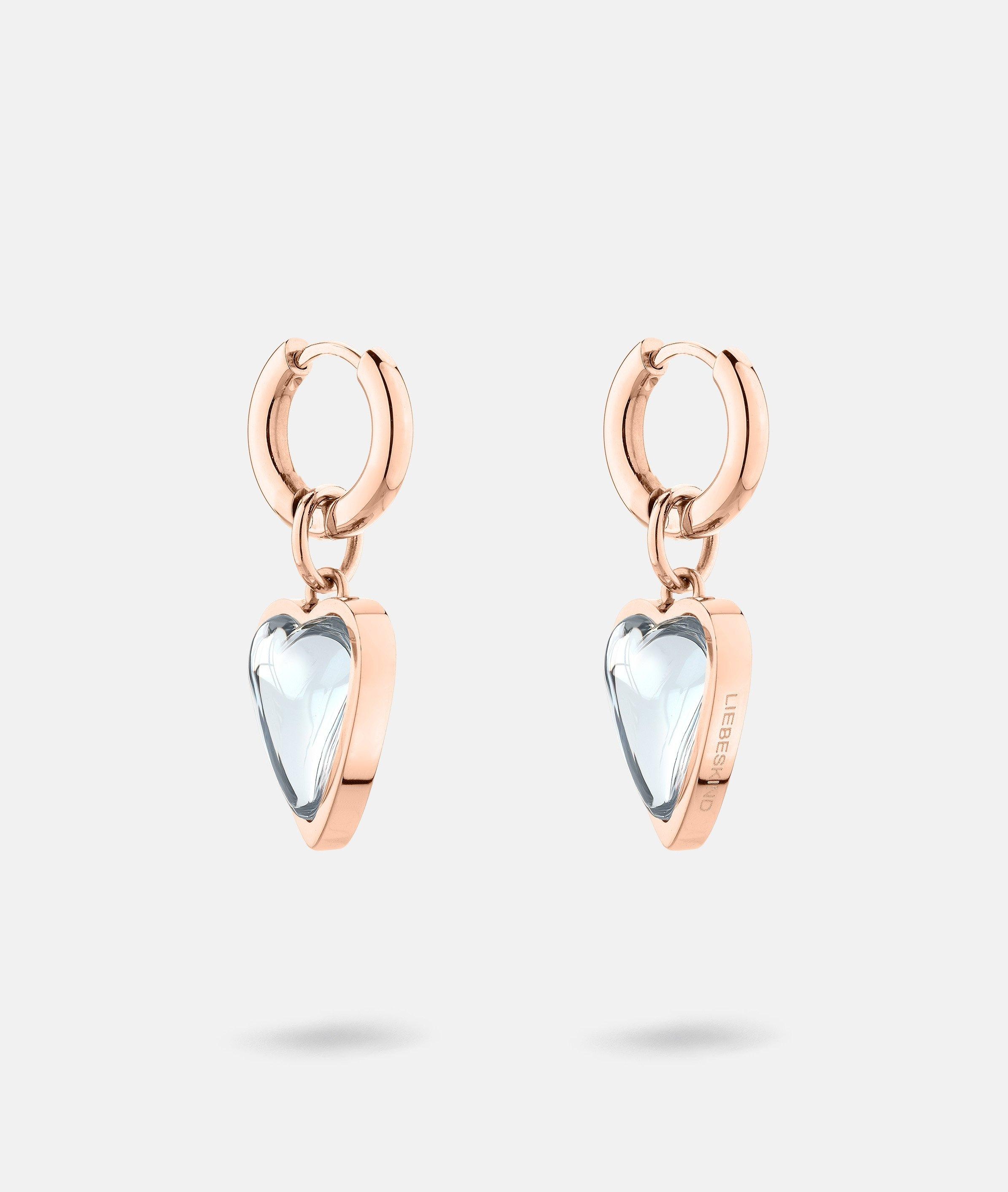 Paar Creolen LIEBESKIND BERLIN "Schmuck Ohrringe mit abnehmbaren Herz-Einhängern Glass Heart", roségoldfarben, transparent, transparent, Ohrringe, Damen, Edelstahl, mit Glasstein 3