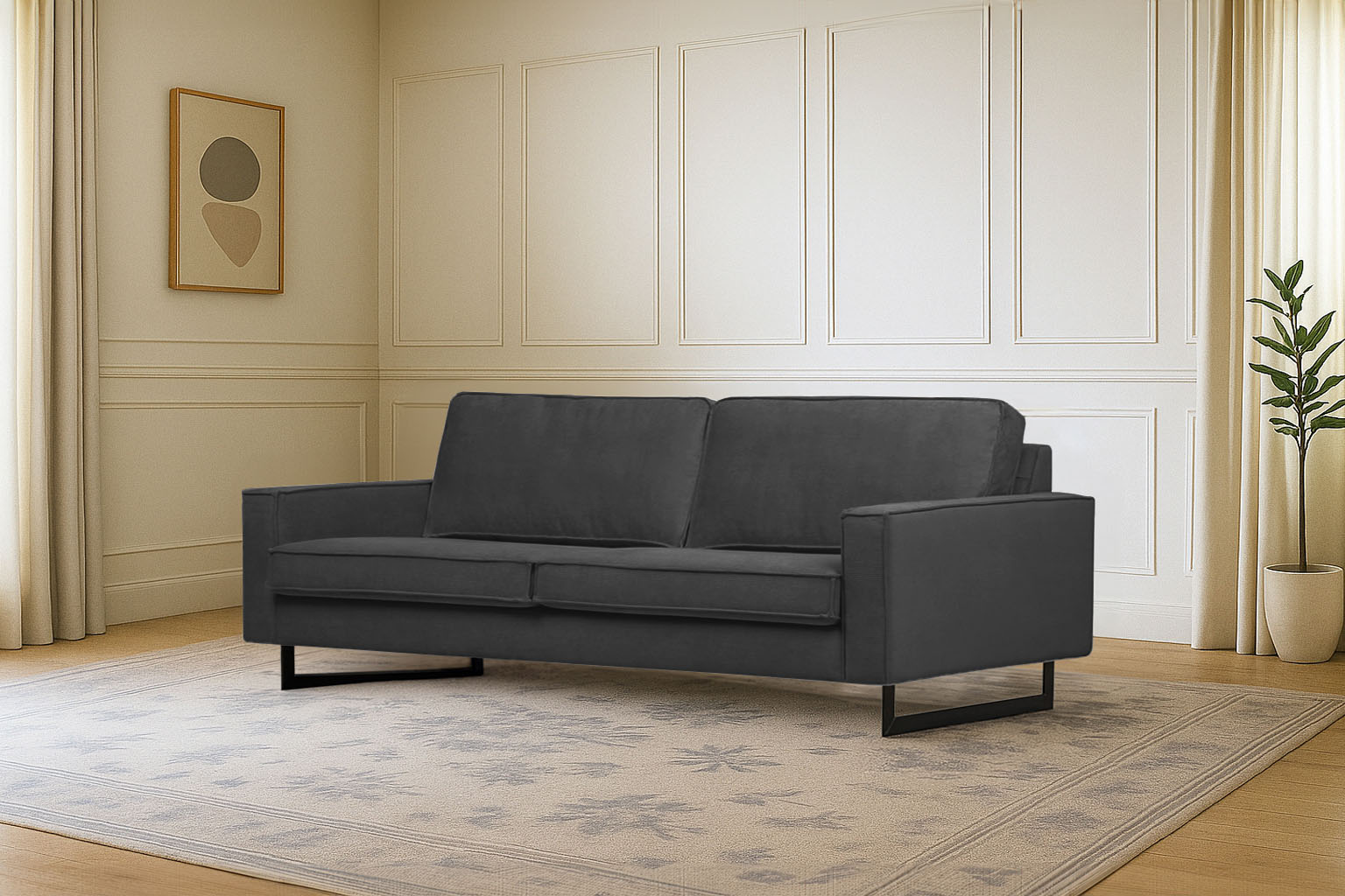 OTTO home 3-Sitzer "Maxi-Ausführung Pinto, 236 cm, Cord, Chenille, Lederoptik" mit Keder, schwarze Metallfüße, Wellenunterfederung