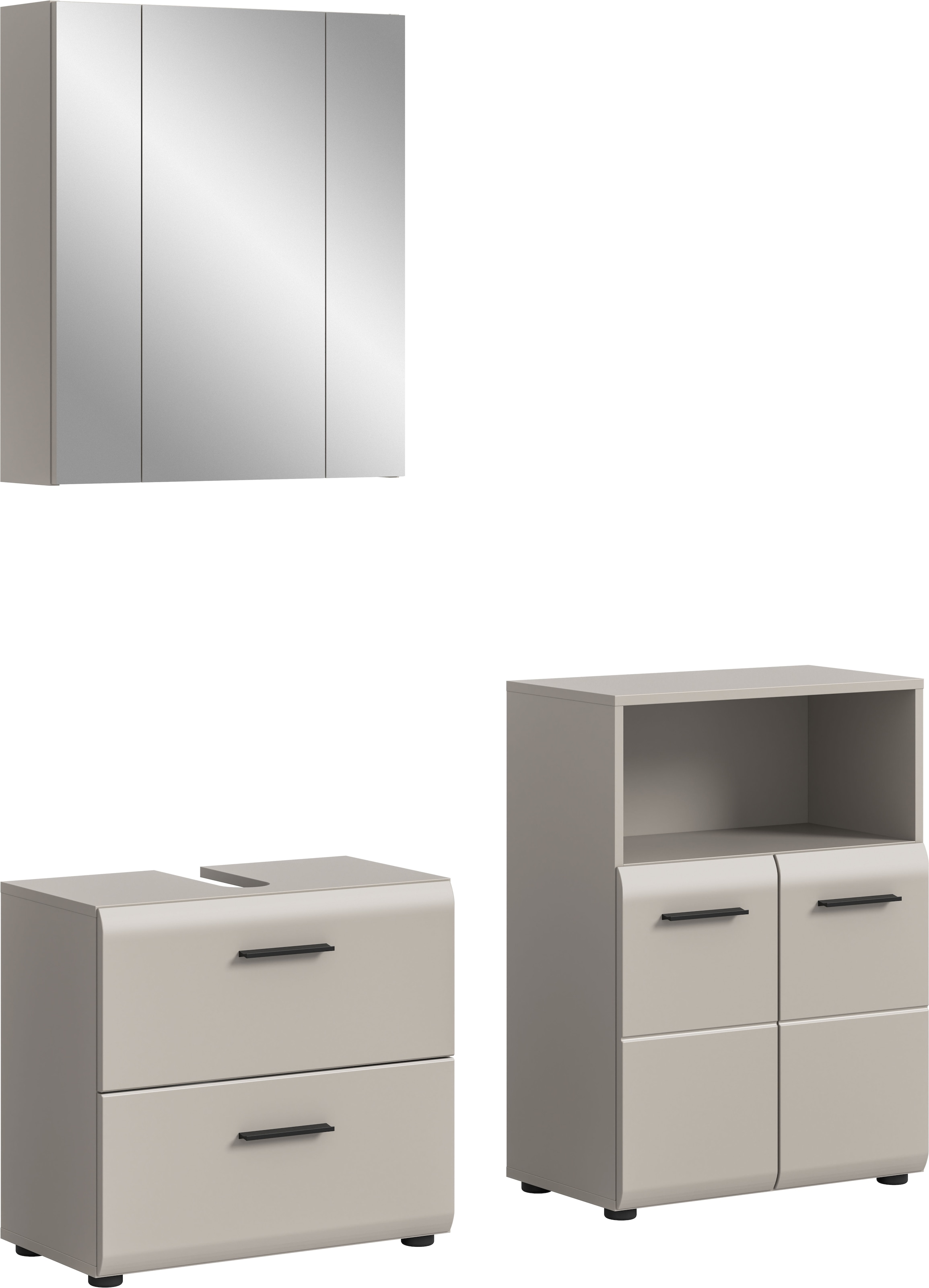 welltime Badmöbel-Set "FLORENZ, 3-teilige Badkombination, hochwertige MDF-Front" Set, best. aus: Waschbeckenunterschrank, Spiegelschrank, Midischrank breit, 3 Stk. tlg.