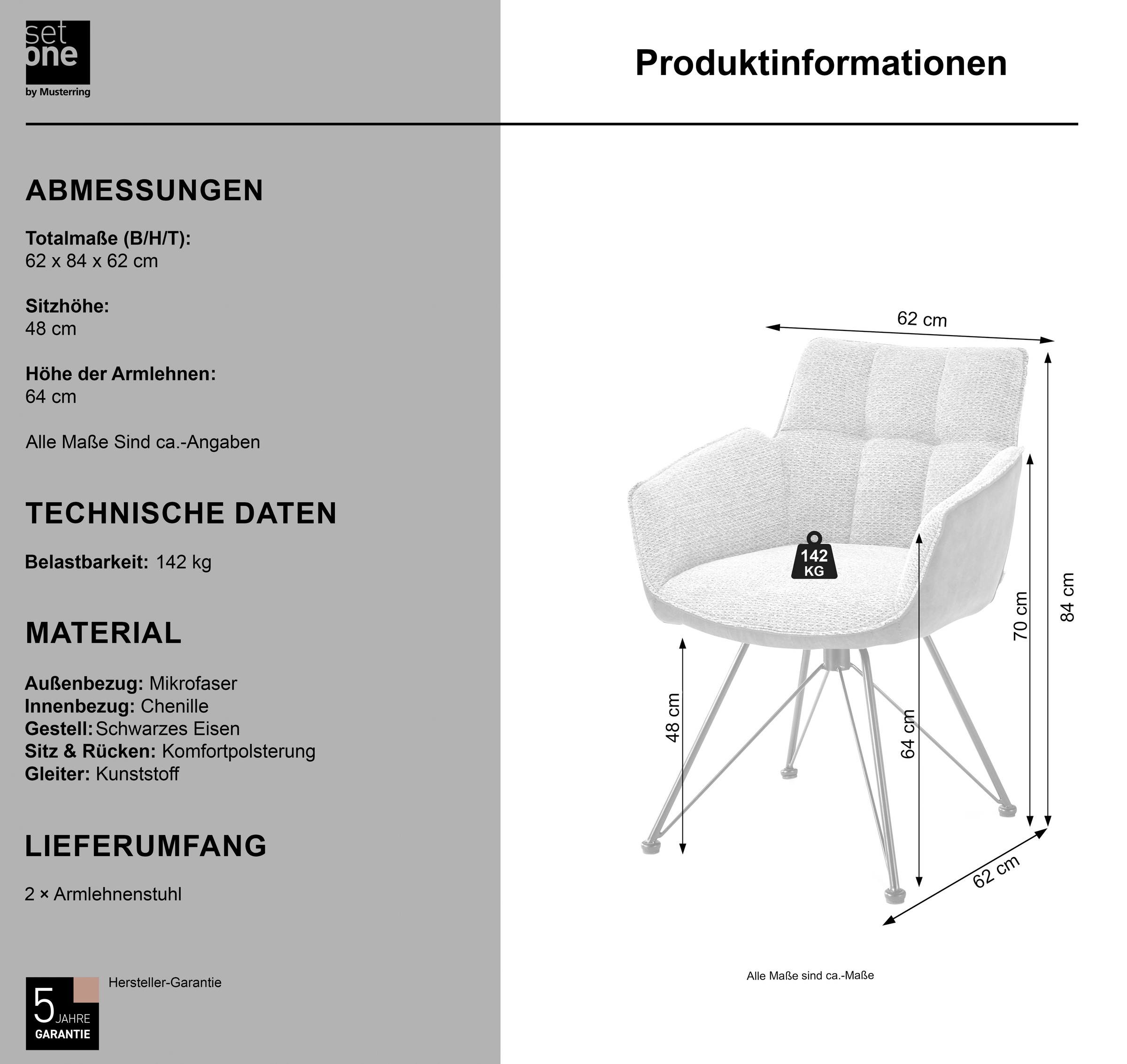 set one by Musterring Esszimmerstuhl »Frisco-B« (Set) 2 Stk.Bezug innen Chenille und außen Microfaser, Design-Gestell schwarz