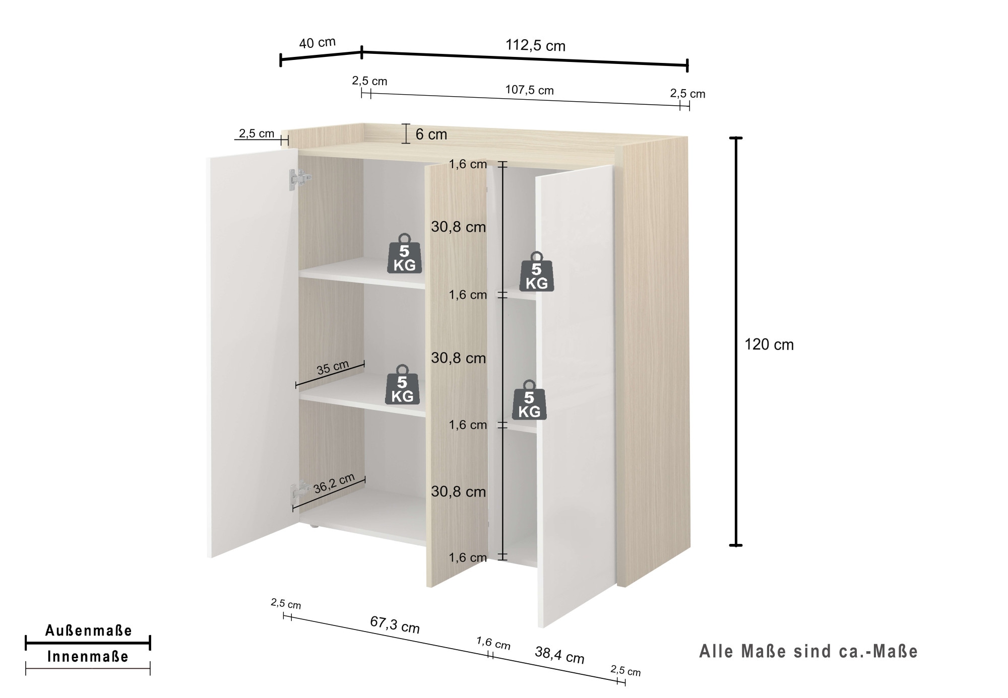OTTO home Highboard »Highboard ALTEA, Kommode, Schrank, Kredenz« 1 Stk. tlg. Mit 3 Drehtüren, 6 Innenfächern, B.112,5 cm